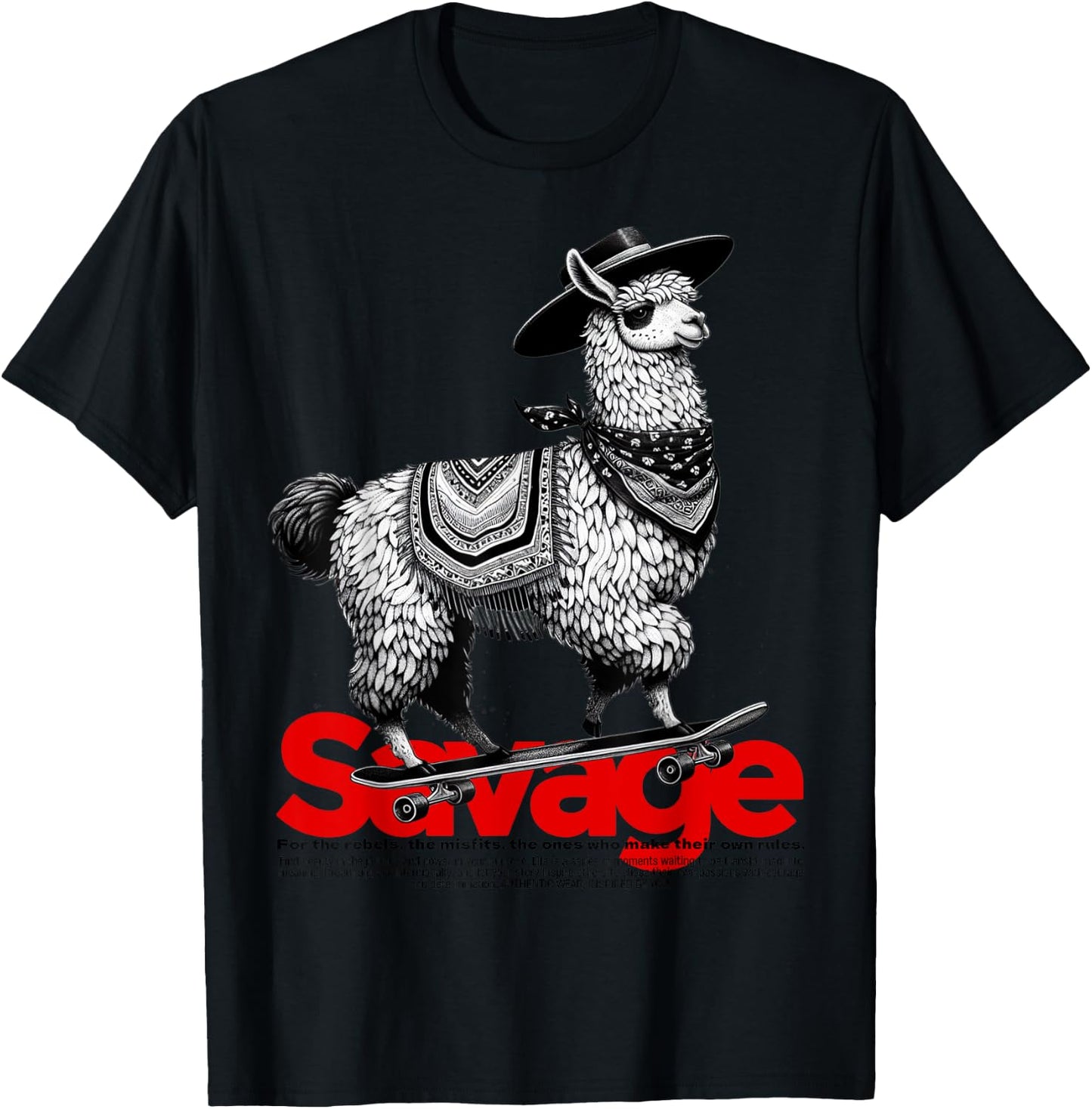 Llama Cowboy on Skateboard Alpaca Savage Meme Vintage Funny T-Shirt - T-Shirt | Black