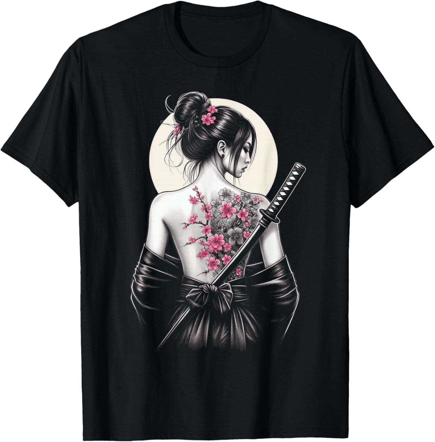 Japanese Samurai Warrior Woman Geisha T-Shirt - T-Shirt | Black