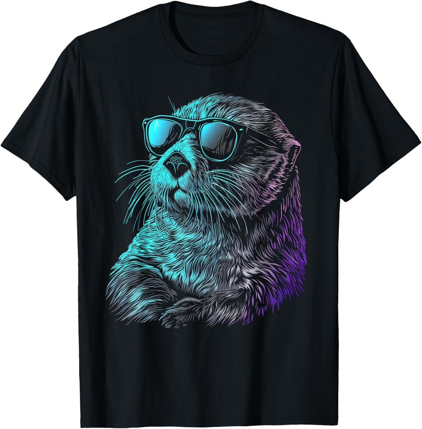 Otter Wearing Sunglasses Funny Cute Animal Sea Otter Lover T-Shirt - T-Shirt | Black