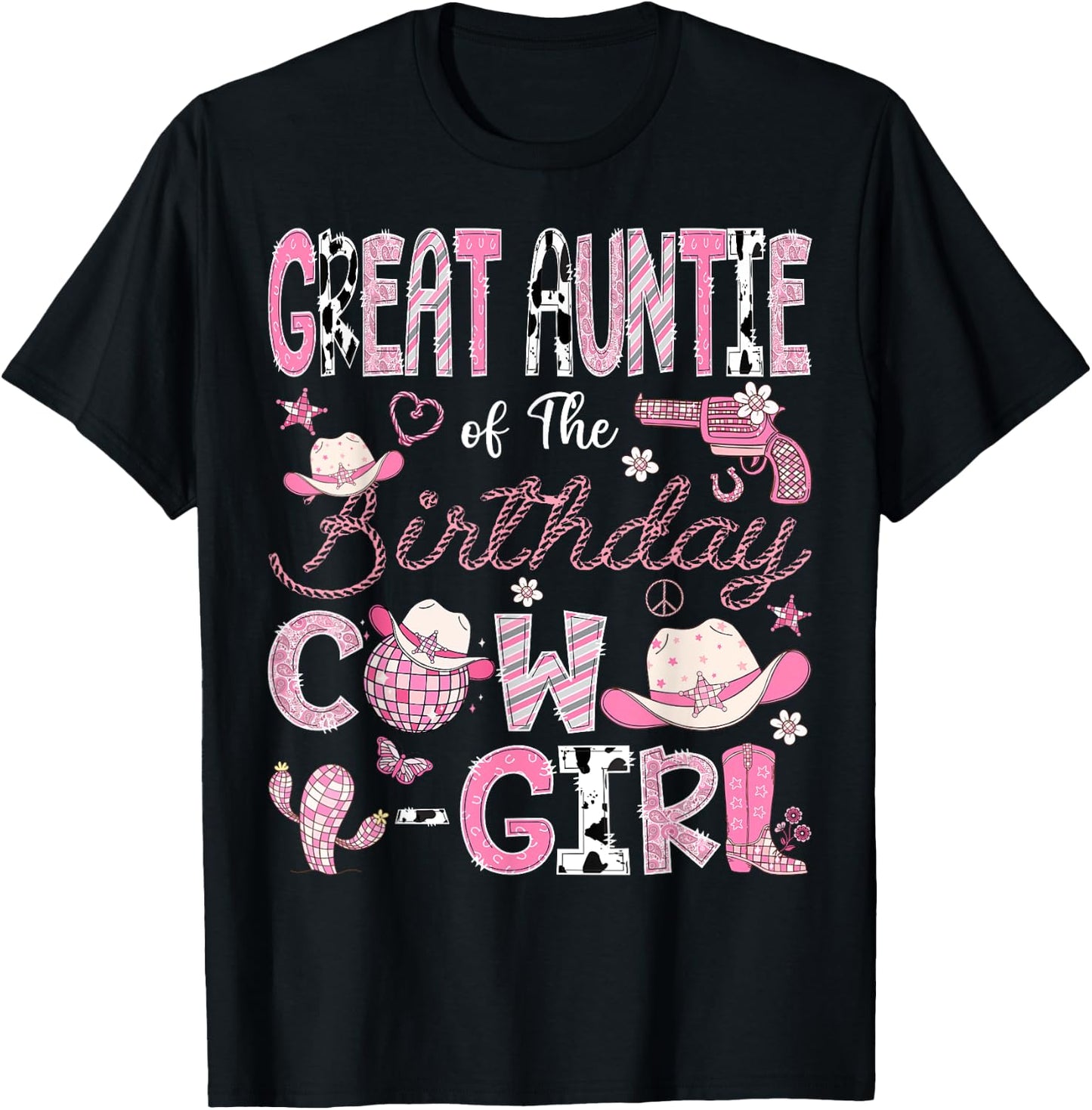 Great Auntie Of The Birthday CowGirl 1St Bday Rodeo Auntie T-Shirt - T-Shirt | Black
