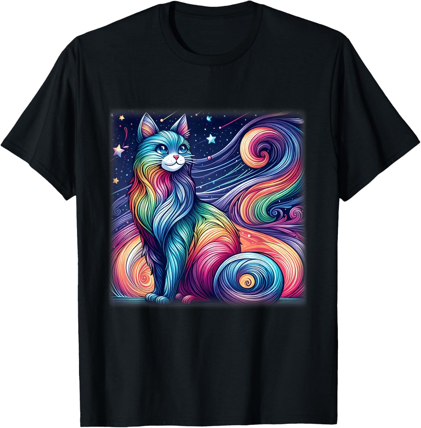 Colorful Pastel Cat Galaxy Shirt Cute Cosmic Space Cat Lover Men Women Kids T-Shirt - T-Shirt | Black