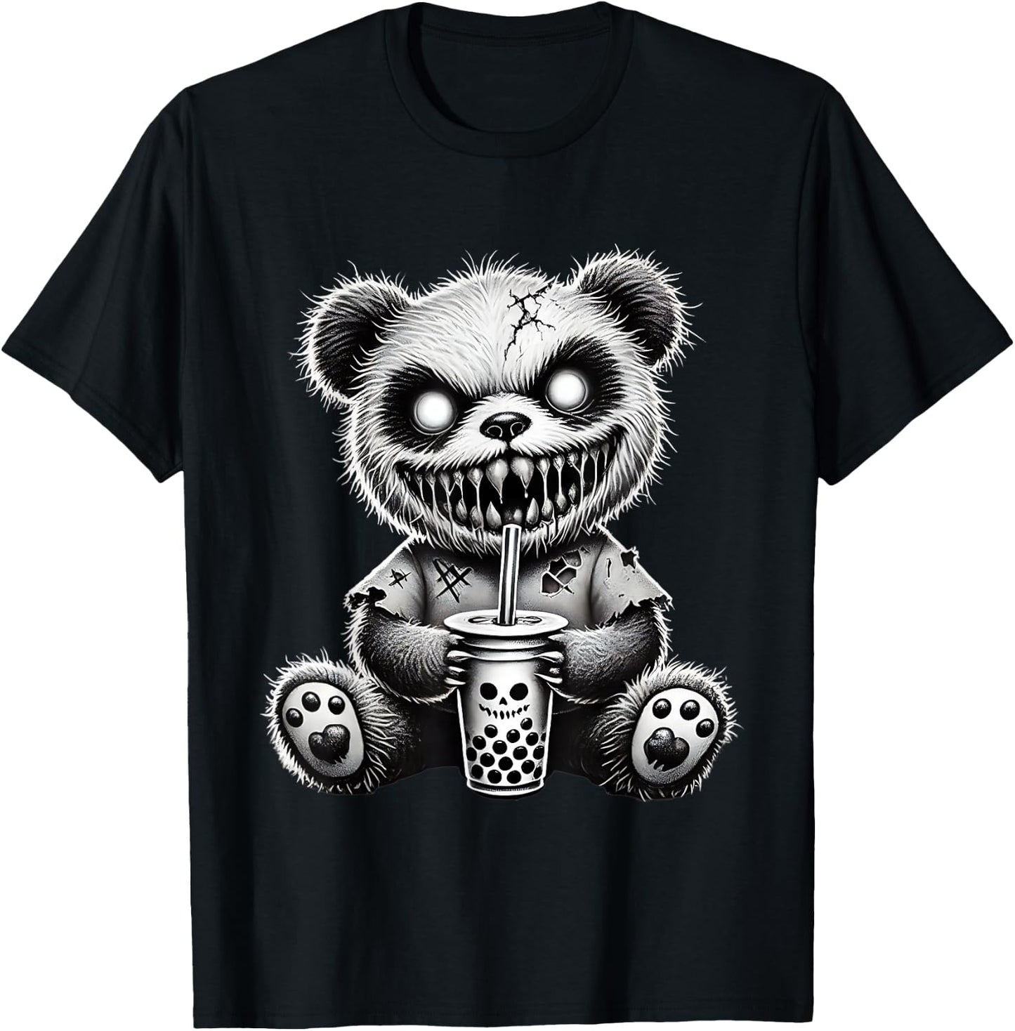 Creepy Panda Bubble Tea Halloween T-Shirt - T-Shirt | Black