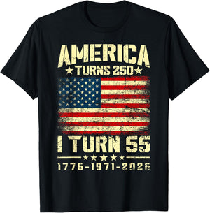 America Turns 250 I Turn 55 250th Anniversary 55th Birthday T-Shirt - T-Shirt | Black