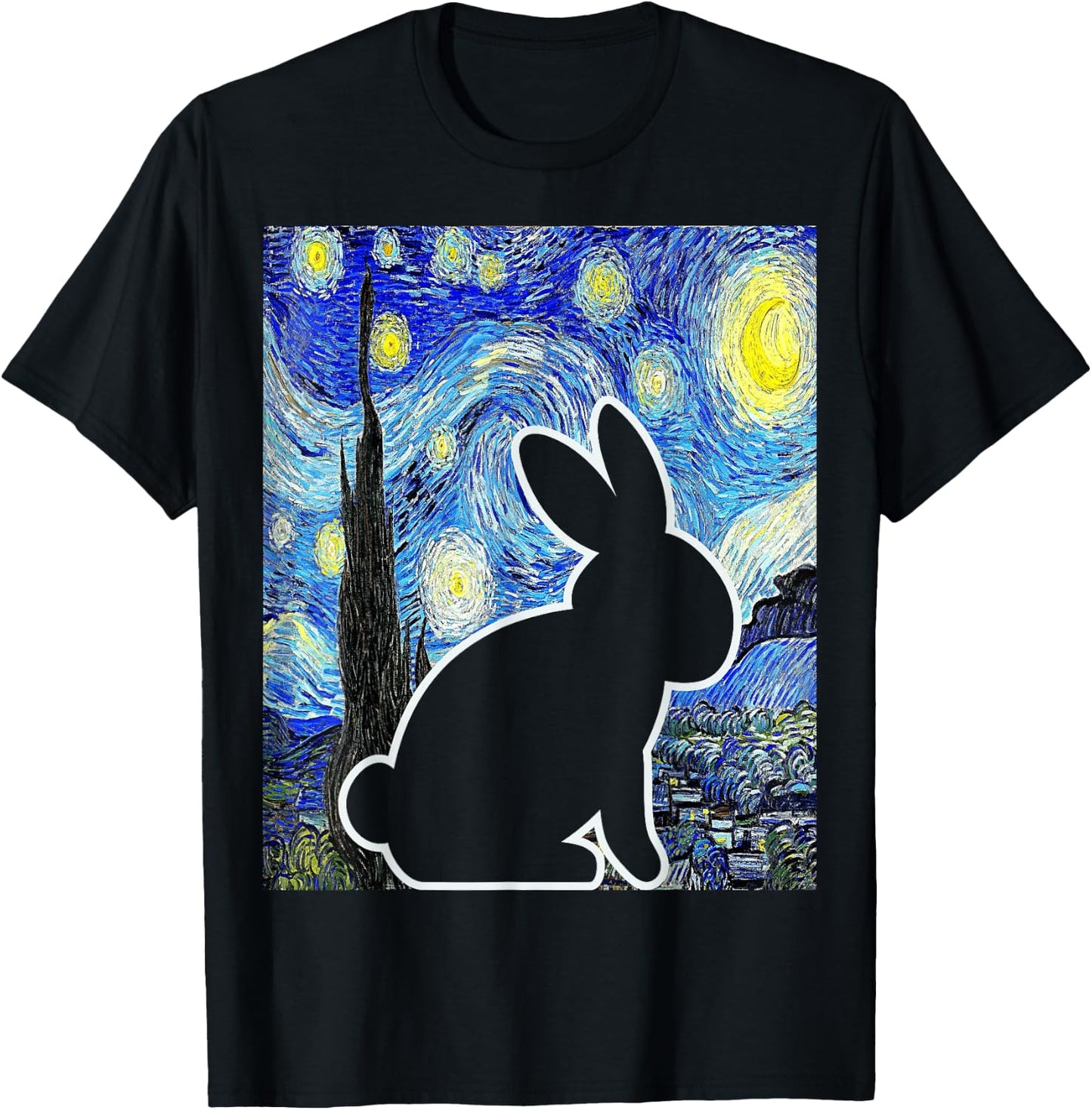 Rabbit Starry Night Bunny Lover Van Gogh Painting T-Shirt - T-Shirt | Black