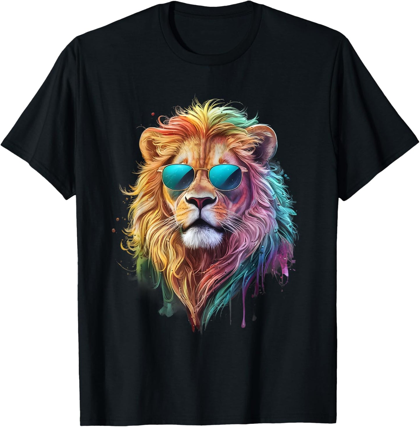Lion Men Women Colorful Watercolor Lion , black T-Shirt - T-Shirt | Black