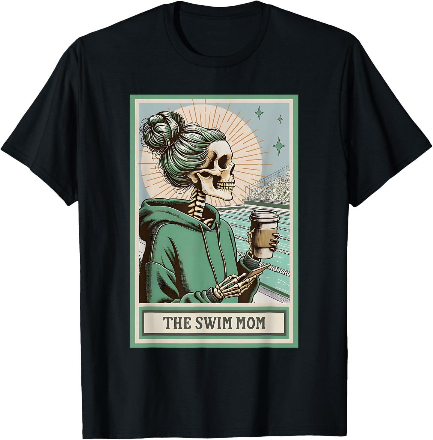 The Swim Mom Skeleton Tarot Card, Swim Mama T-Shirt - T-Shirt | Black