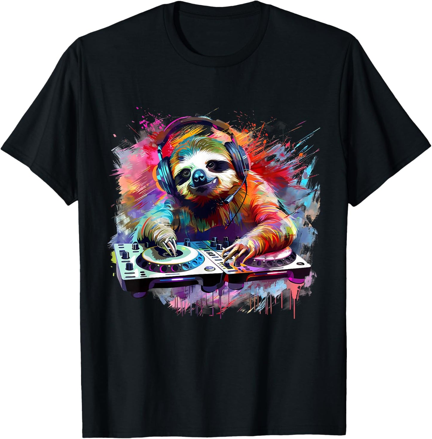 Sloth DJ Techno EDM Music Producer Turntable DJ Sloth House , black T-Shirt - T-Shirt | Black