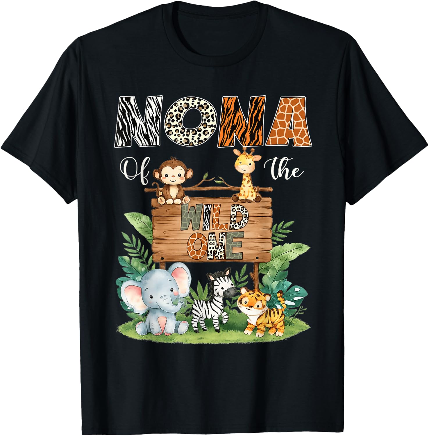 Nona of The Wild One 1St Birthday Kids Safari Jungle T-Shirt - T-Shirt | Black