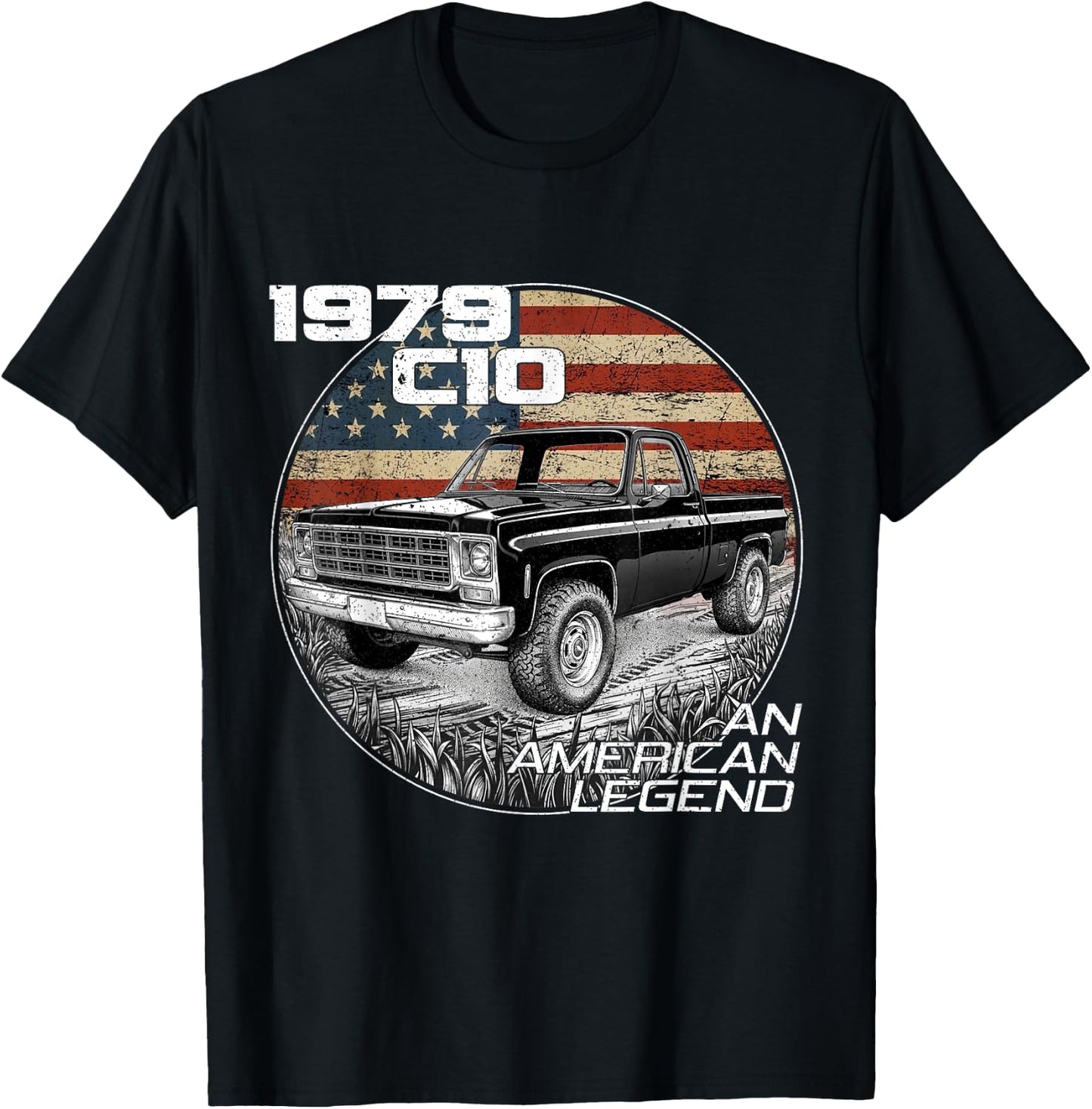 American Flag 1979 C10 79 Truck Vintage Silhouette Classic T-Shirt - T-Shirt | Black