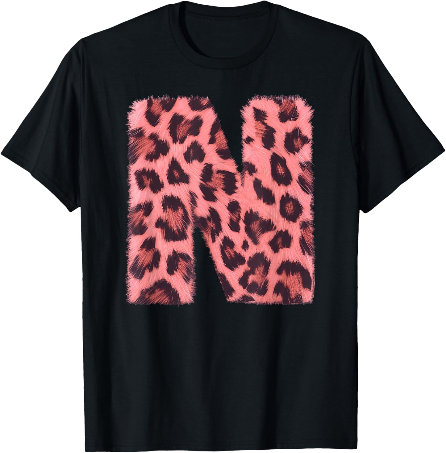 Letter N Cheetah Leopard Print Pink Initial Zebra Matching T-Shirt - T-Shirt | Black
