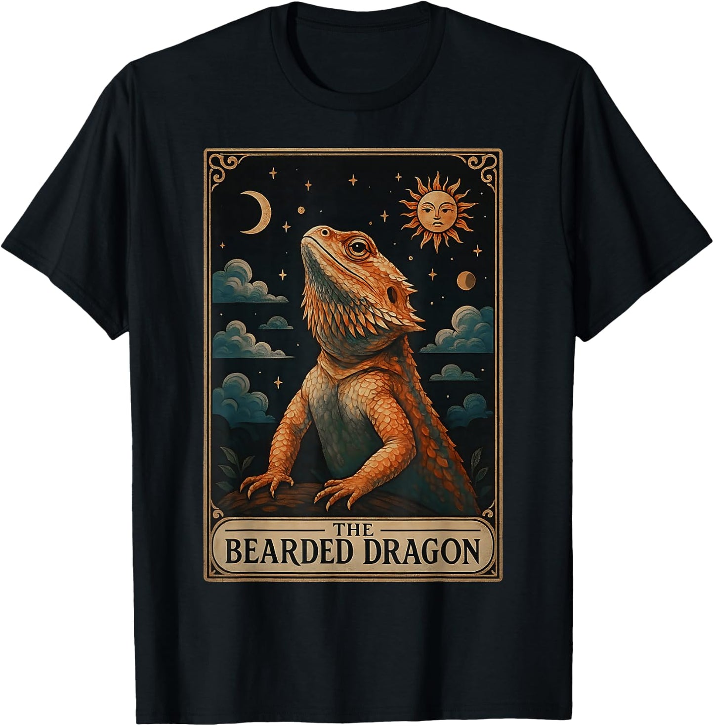 The Bearded Dragon Lizard Tarot Card Witchy Moon T-Shirt - T-Shirt | Black