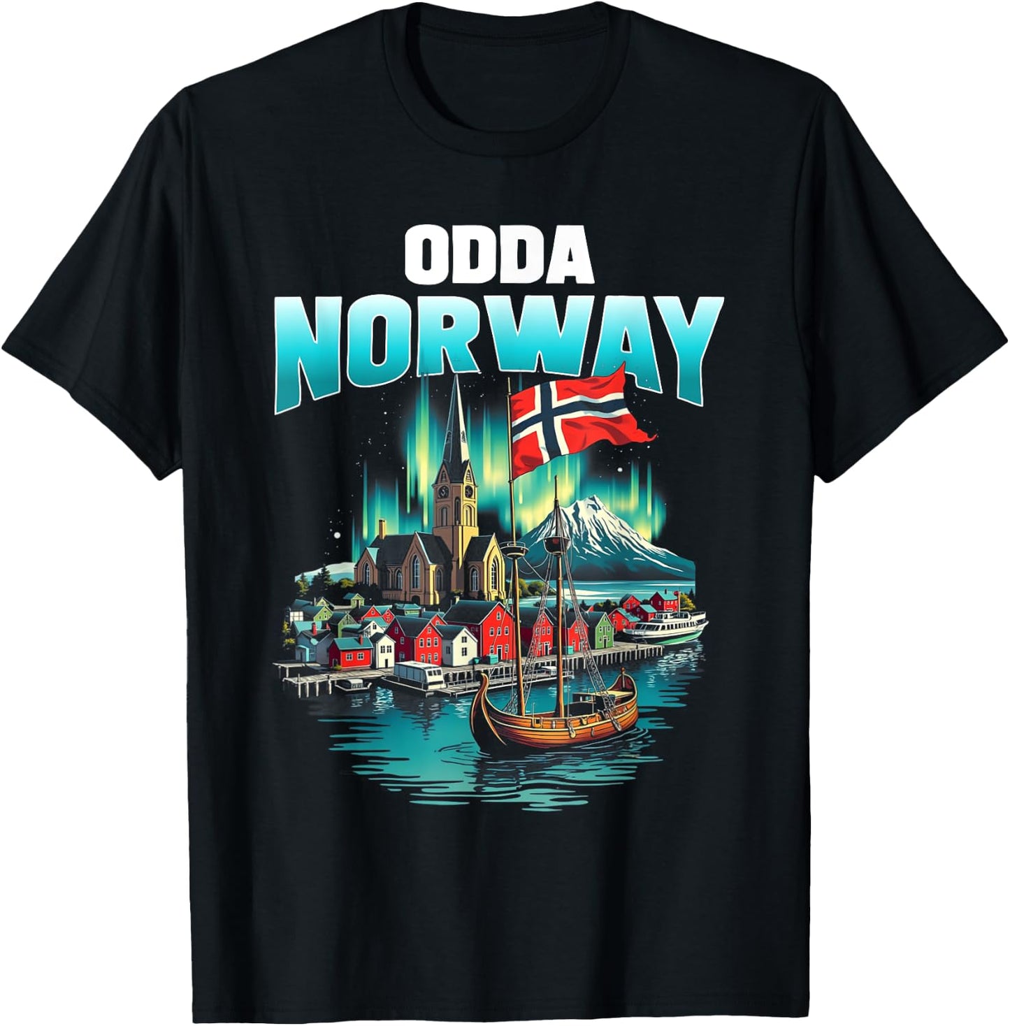 Odda Norway Flag Travel Souvenir Norwegian T-Shirt - T-Shirt | Black