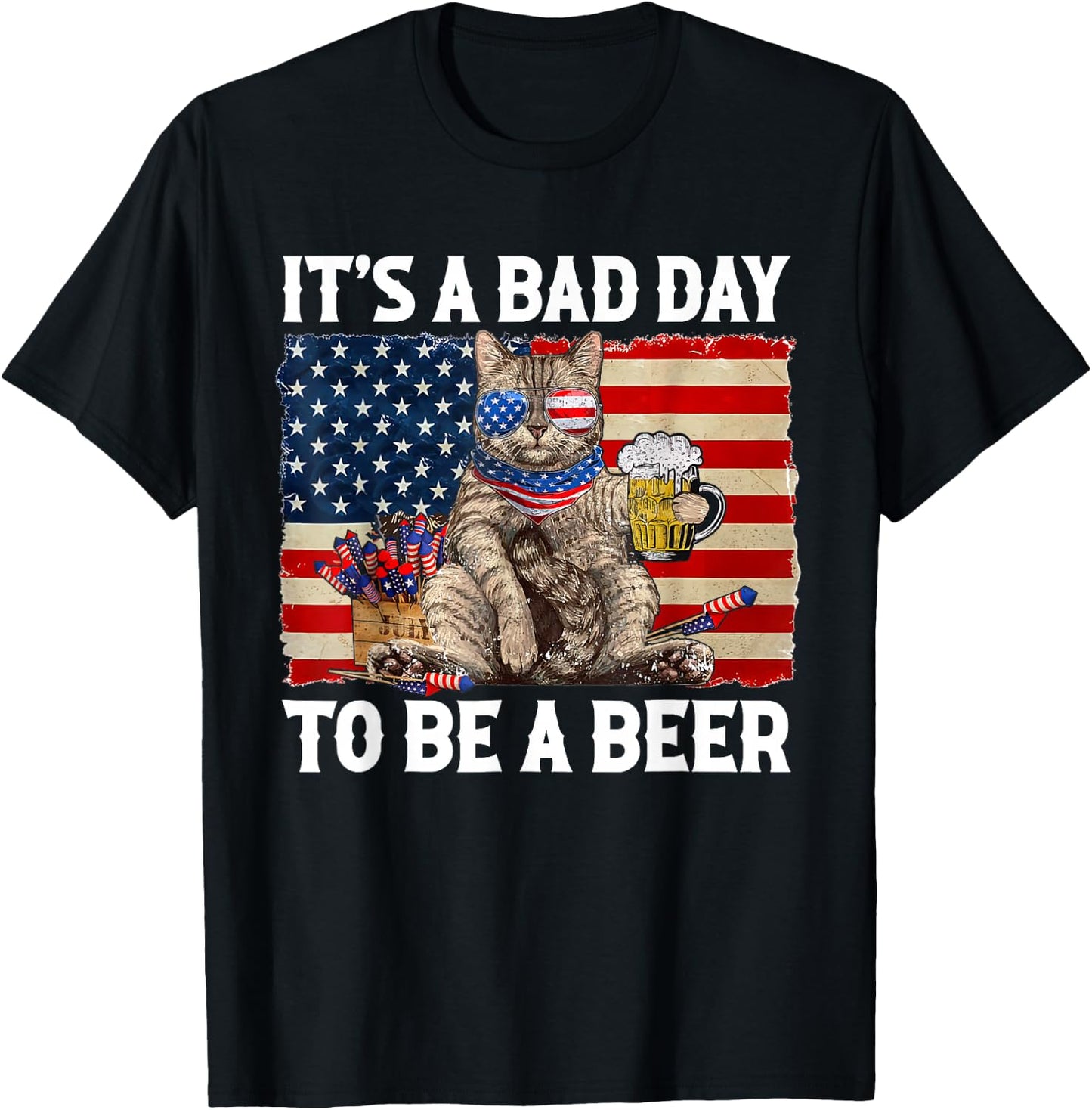 Funny Cat Drinking Beer Party It's a Bad Day to Be A Beer T-Shirt - T-Shirt | Black