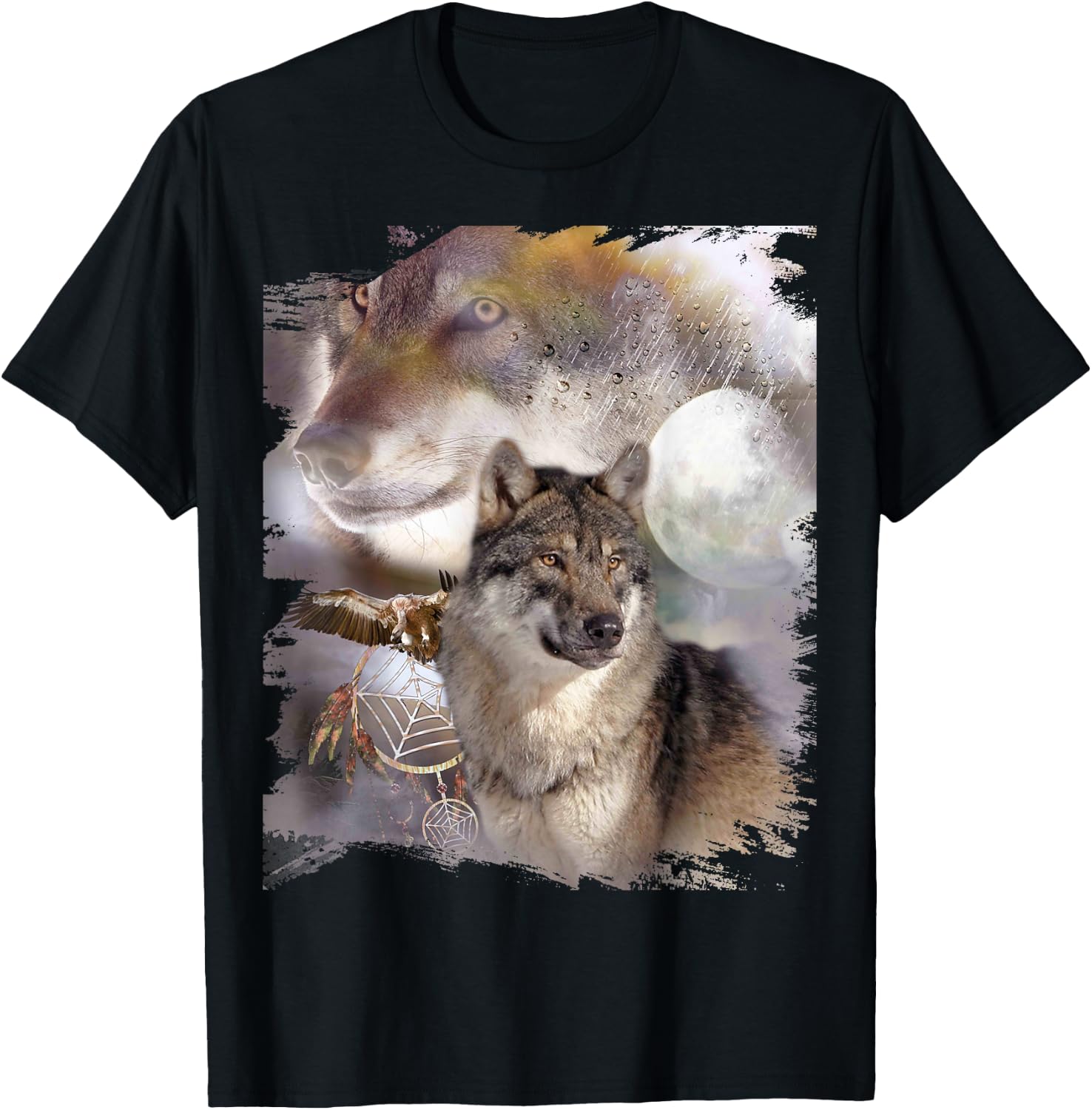 Wolf Dreamcatcher & Eagle, Moon Wolves T-Shirt - T-Shirt | Black