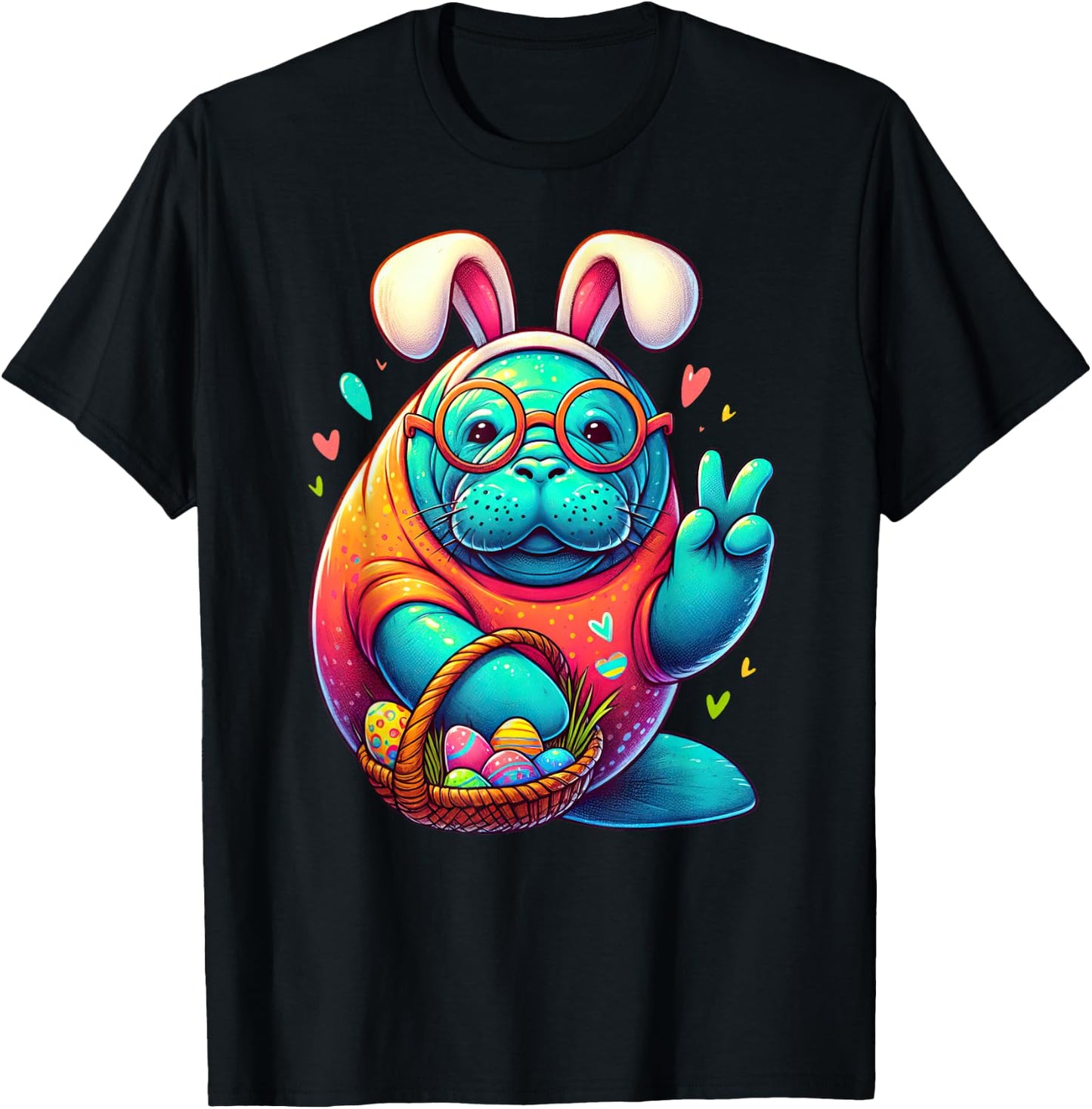 Funny Peace Sign Hand Manatee Easter Manatees T-Shirt - T-Shirt | Black