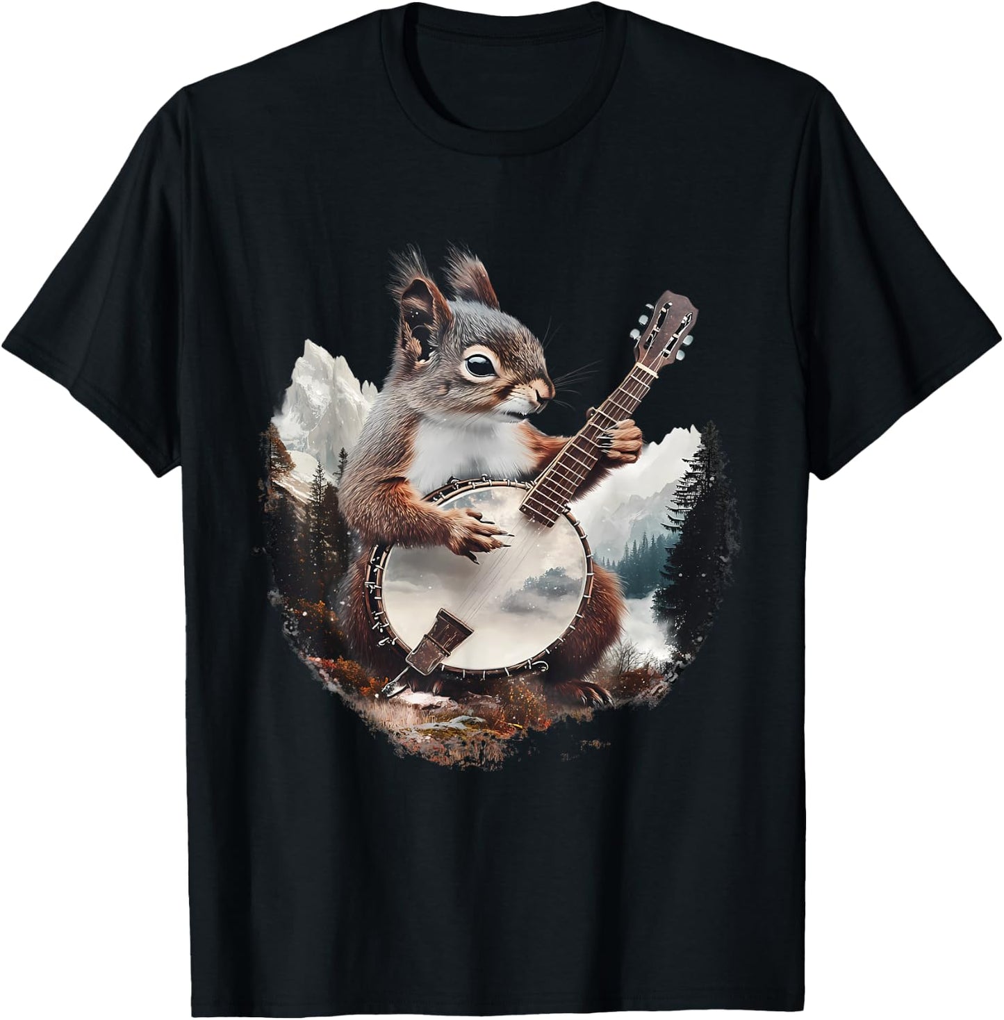 Banjo Squirrel Bluegrass Banjo Player Squirrel Playing Banjo T-Shirt - T-Shirt | Black