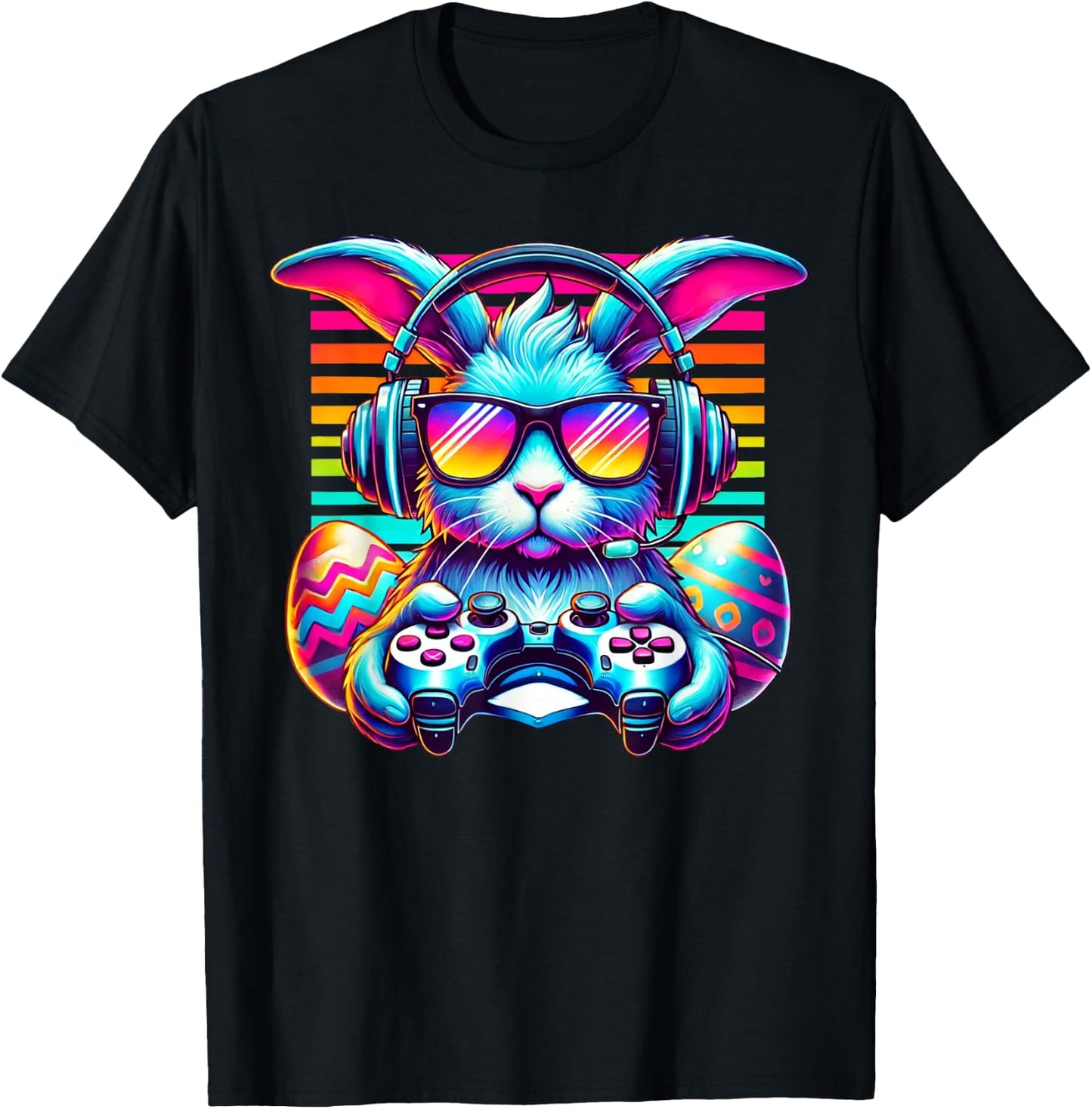 Happy Easter Bunny Egg Gamer Funny Video Game Kids Gaming T-Shirt - T-Shirt | Black