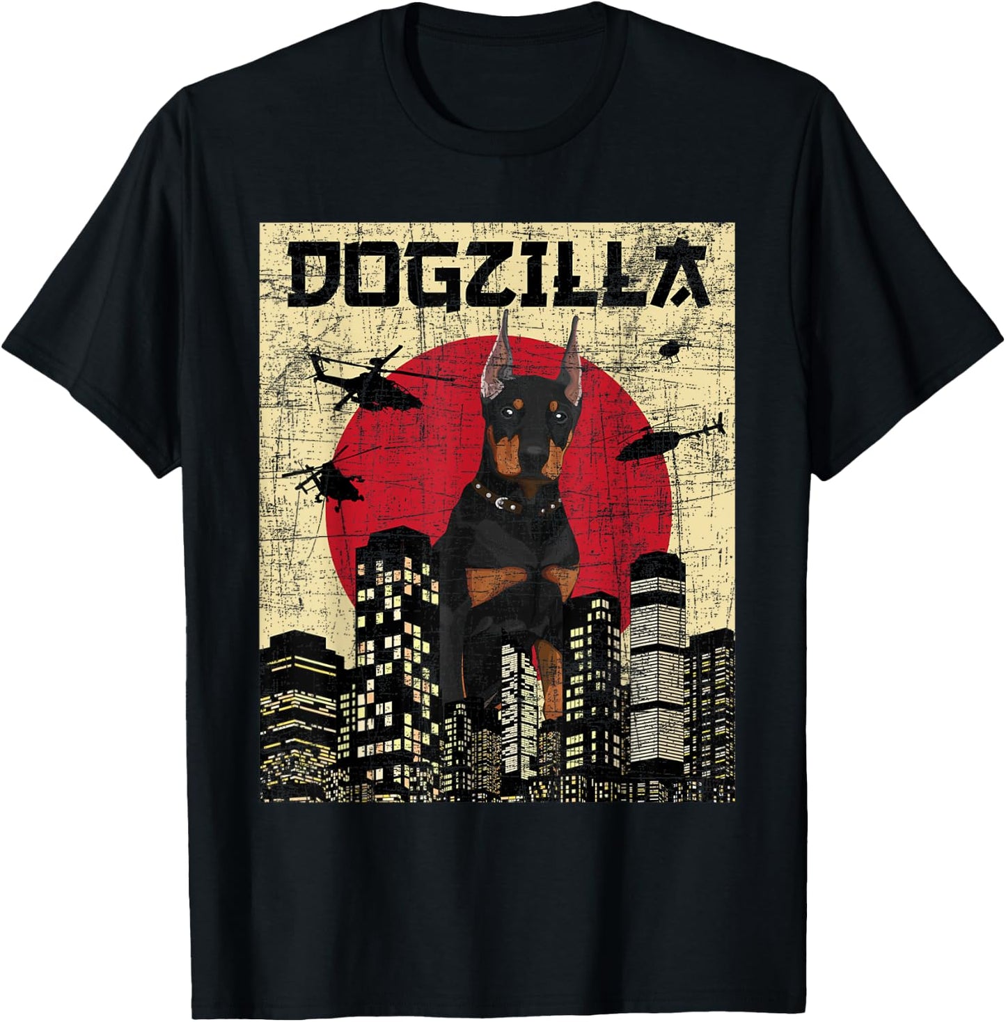 Dogzilla - Japanese Doberman Canine Dog Lover Pet Owner T-Shirt - T-Shirt | Black