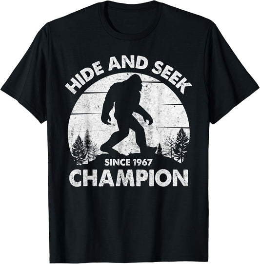 Hide and Seek Champion Bigfoot Funny Squatch Men Women Kids T-Shirt - T-Shirt | Black
