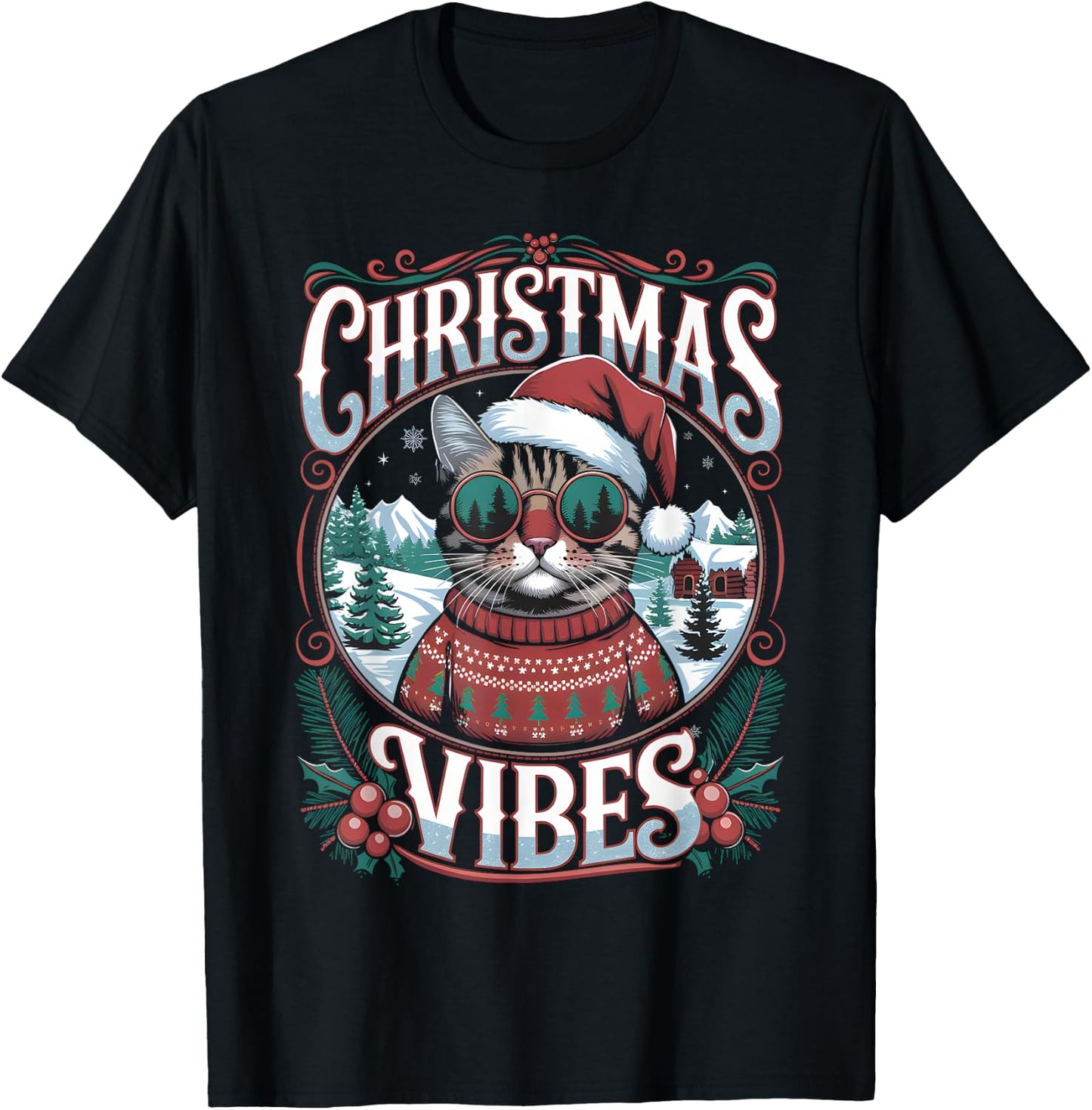 Cat Christmas Clothes Funny Christmas , Black, S T-Shirt - T-Shirt | Black