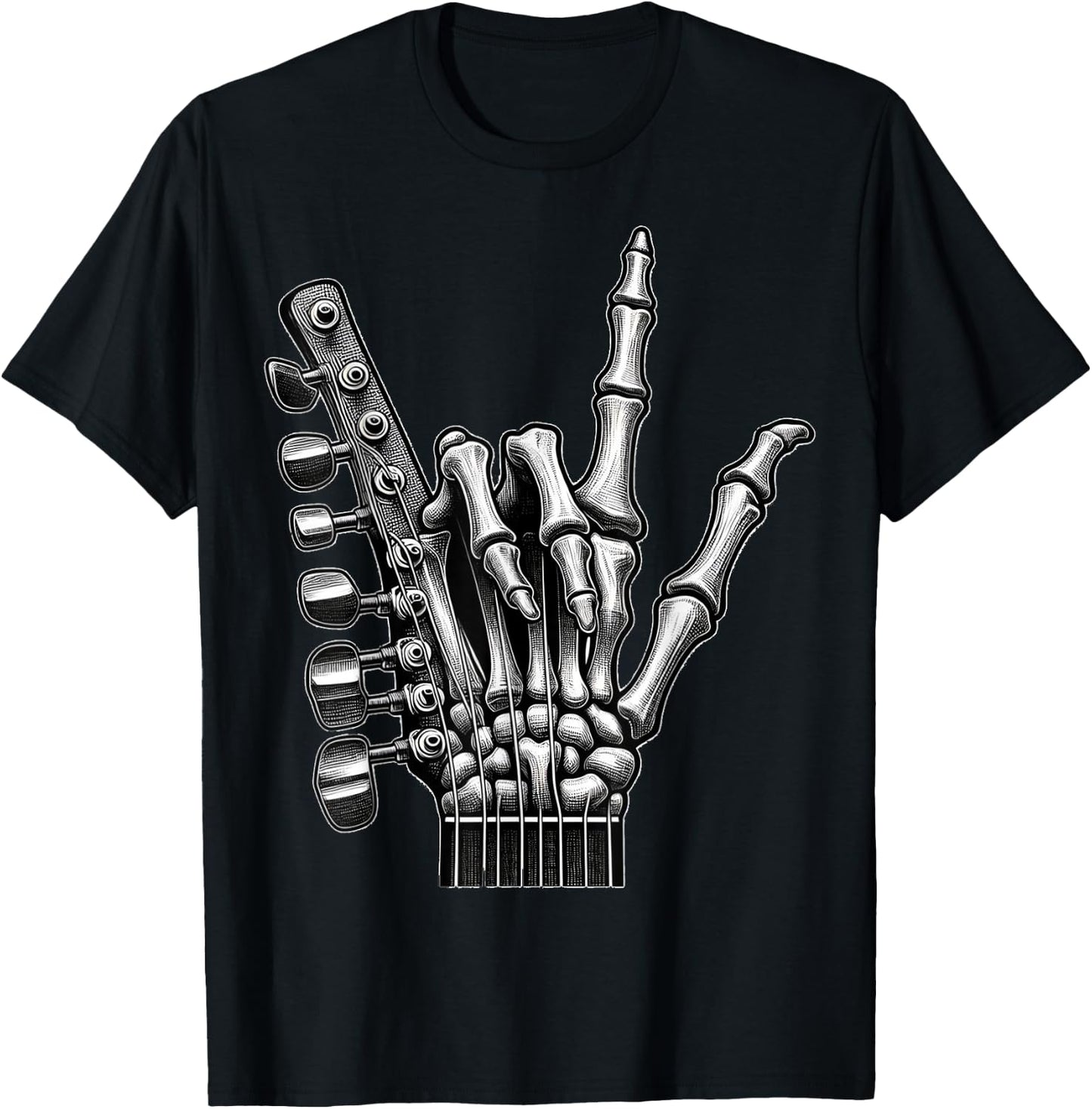 Skeleton Hand Rock On Design for Music Lovers T-Shirt - T-Shirt | Black