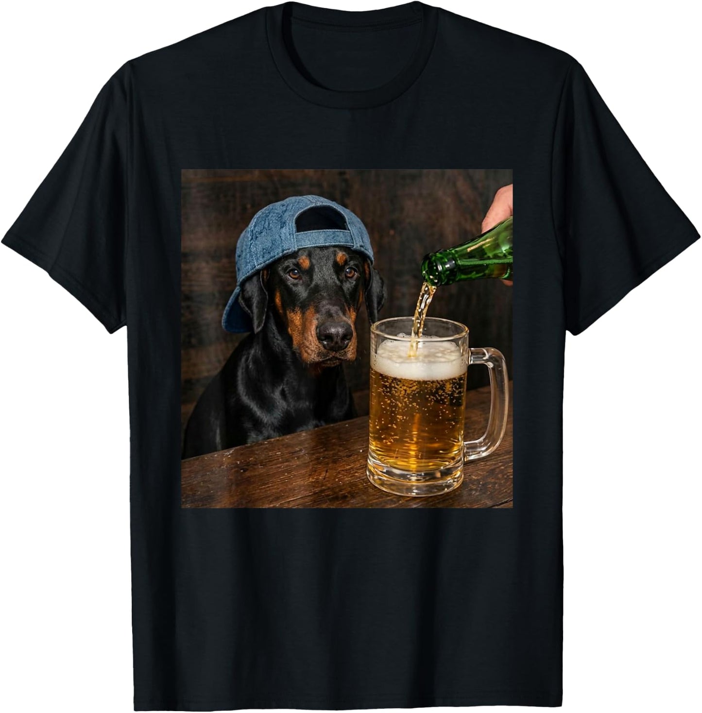 Doberman Drinking Beer Funny Doberman Dog Meme T-Shirt - T-Shirt | Black