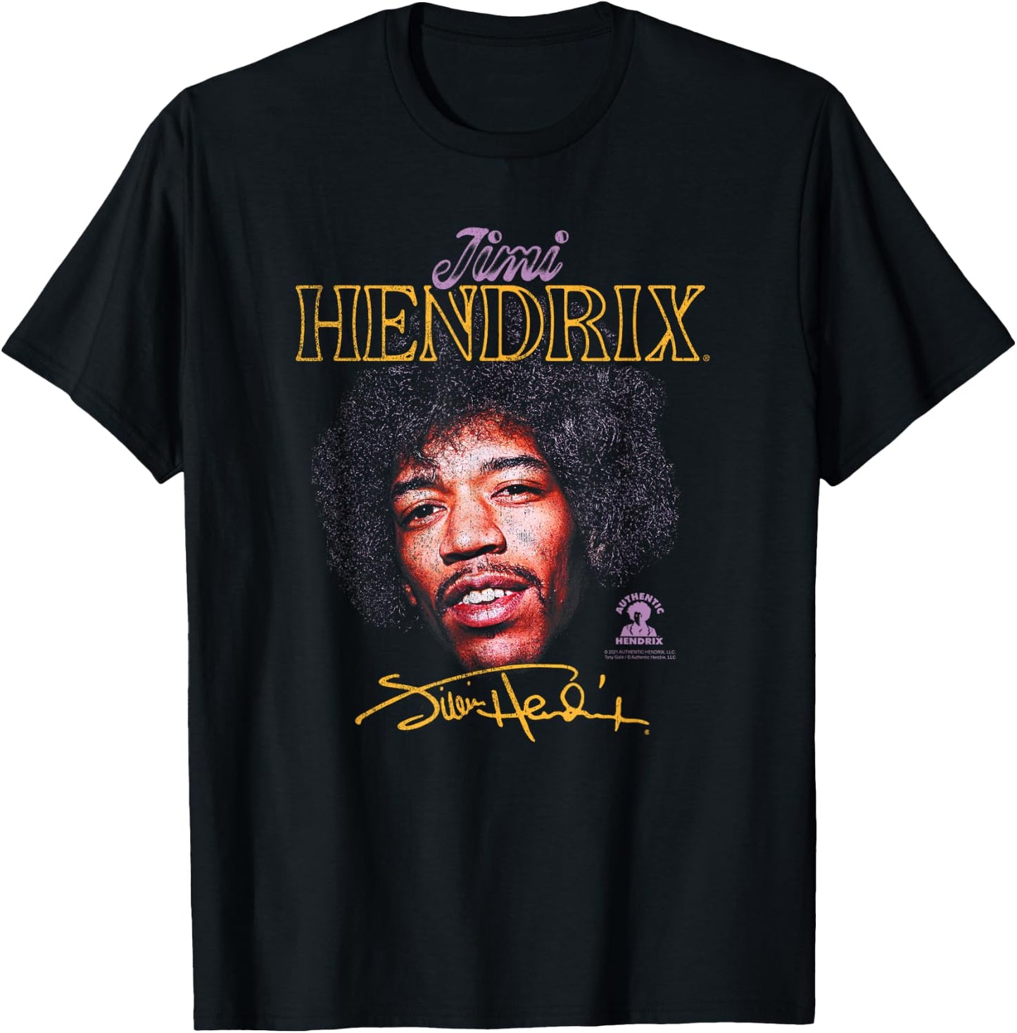 Jimi Hendrix Portrait with Signature T-Shirt - T-Shirt | Black
