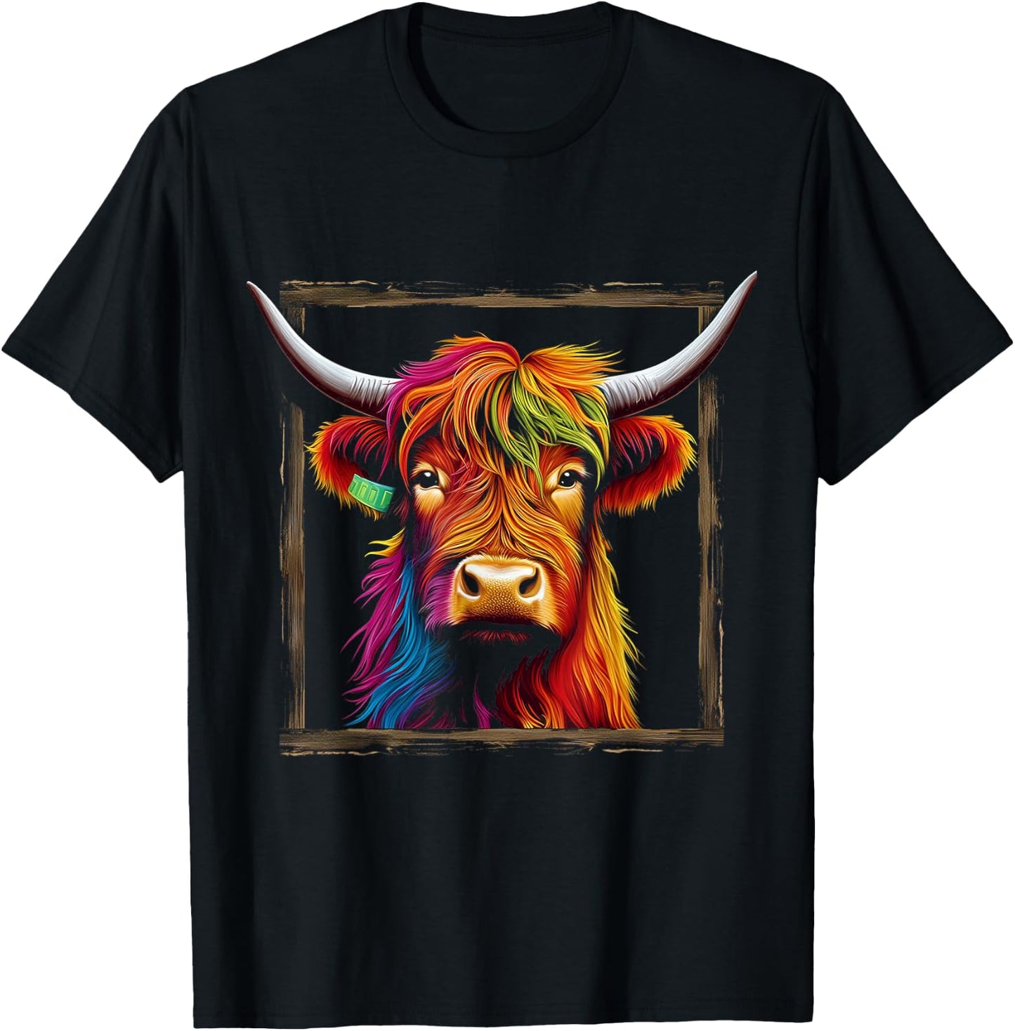 Highland Cow Colorful Art Animal Graphic Highland Cow T-Shirt - T-Shirt | Black