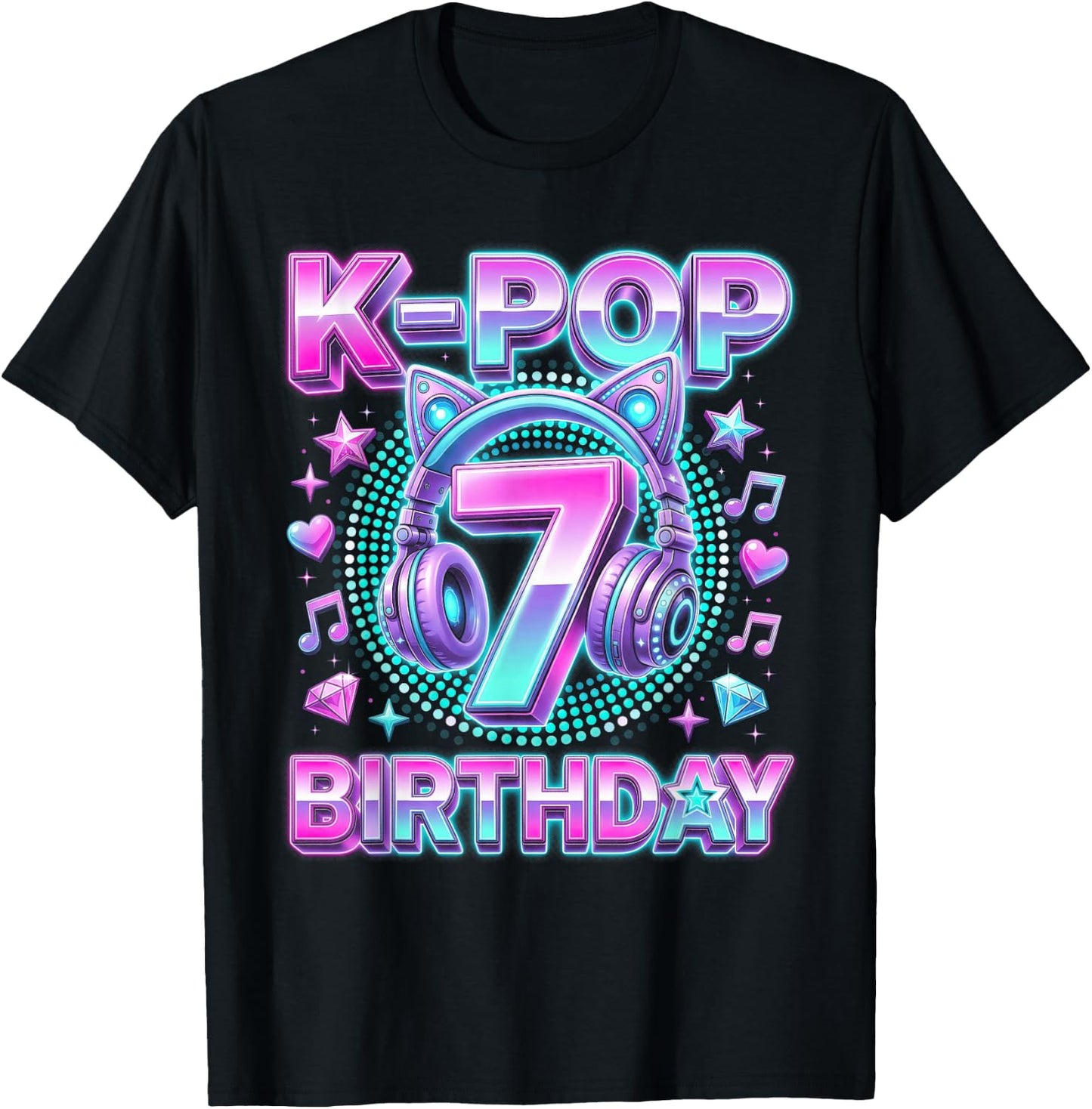 K-Pop 7. Geburtstag Mädchen 7 Jahre alt koreanische Musik T-Shirt - T-Shirt | Black