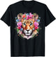 Leopard with Flowers Colorful Floral Leopards Animal Lovers T-Shirt - T-Shirt | Black