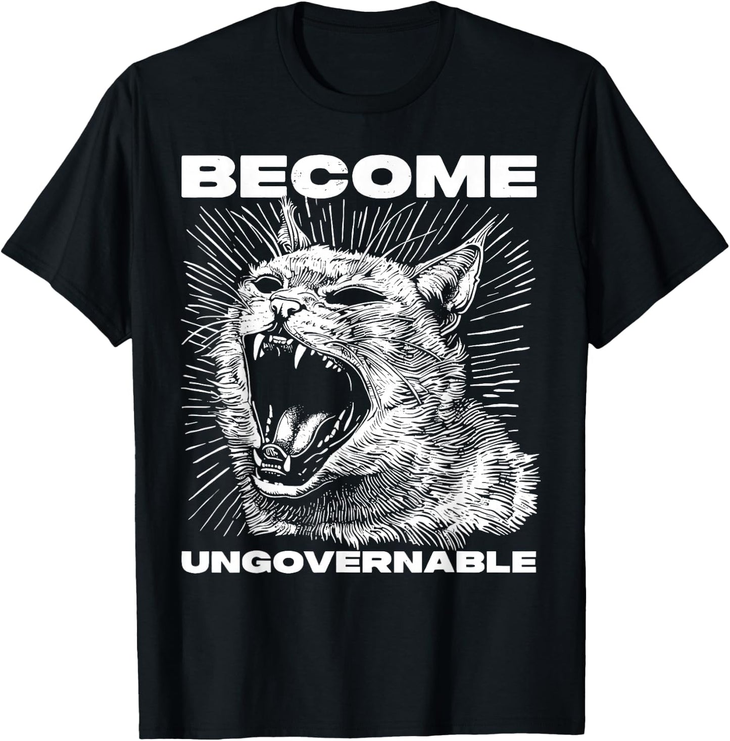 Vintage Angry Cat Become Unregable Funny Cat Meme T-Shirt - T-Shirt | Black