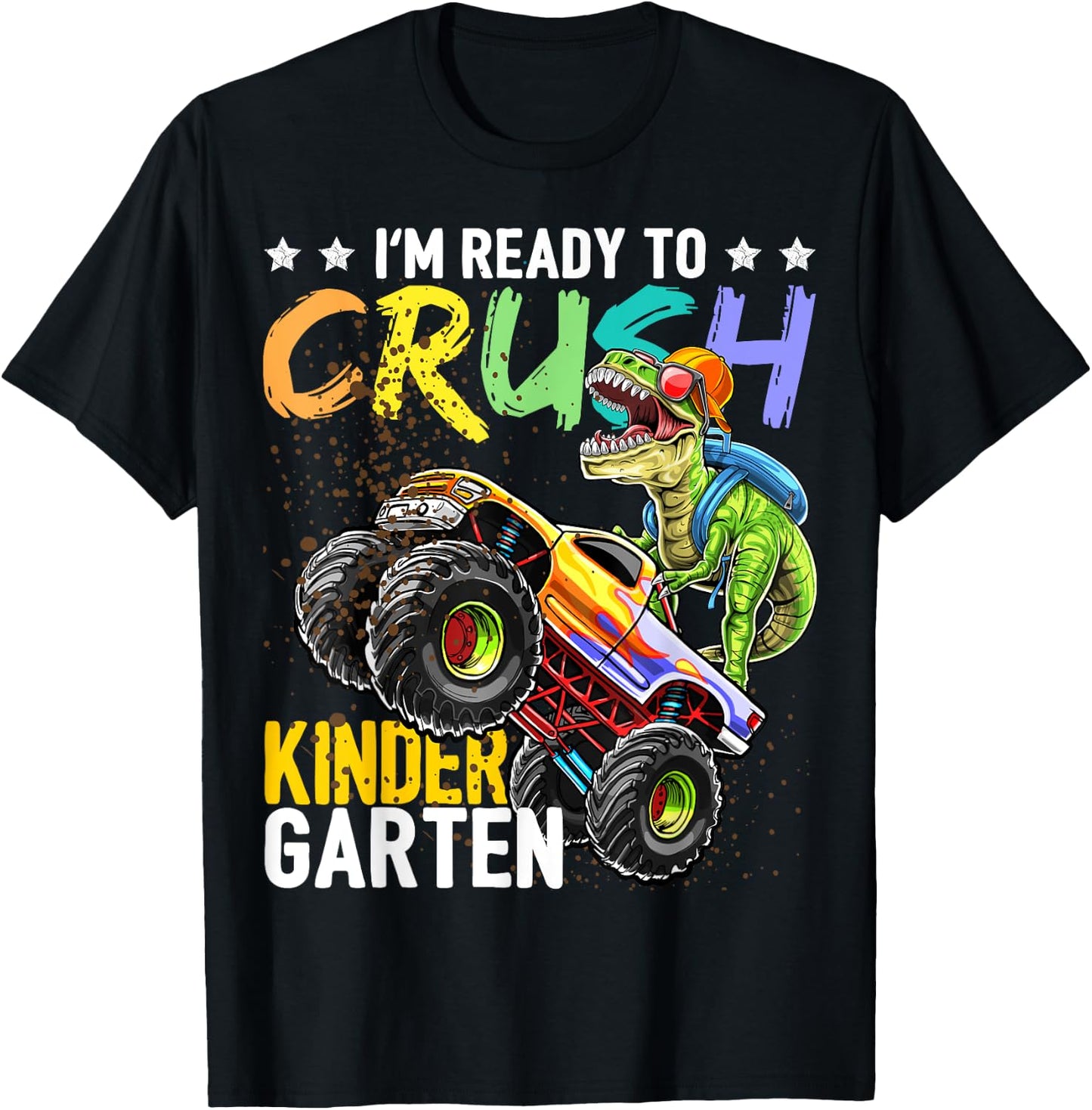 Kindergarten Dinosaur Monster Truck Back to School Boys Gift T-Shirt - T-Shirt | Black