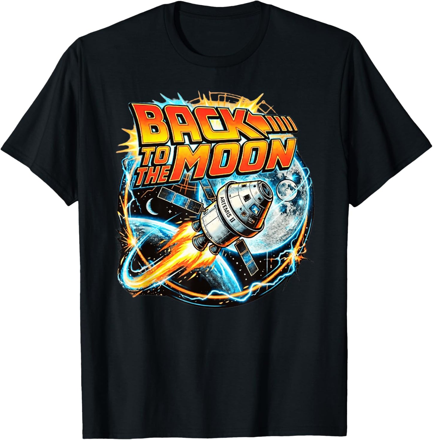 Retro Back to The Moon Funny Artemis T-Shirt - T-Shirt | Black
