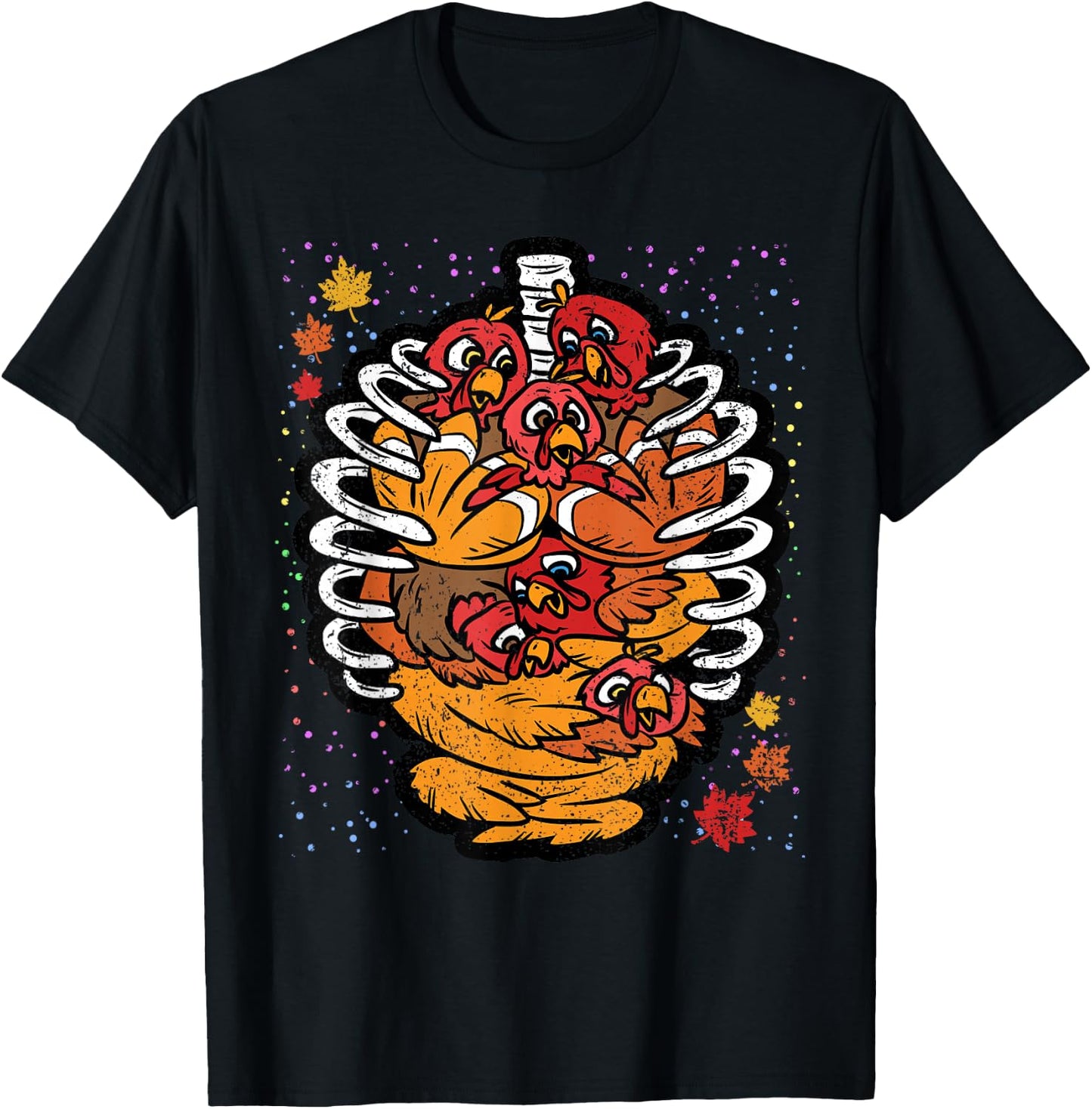 Turkey Rib Cage Thanksgiving Day Funny Skeleton Fall Autumn T-Shirt - T-Shirt | Black