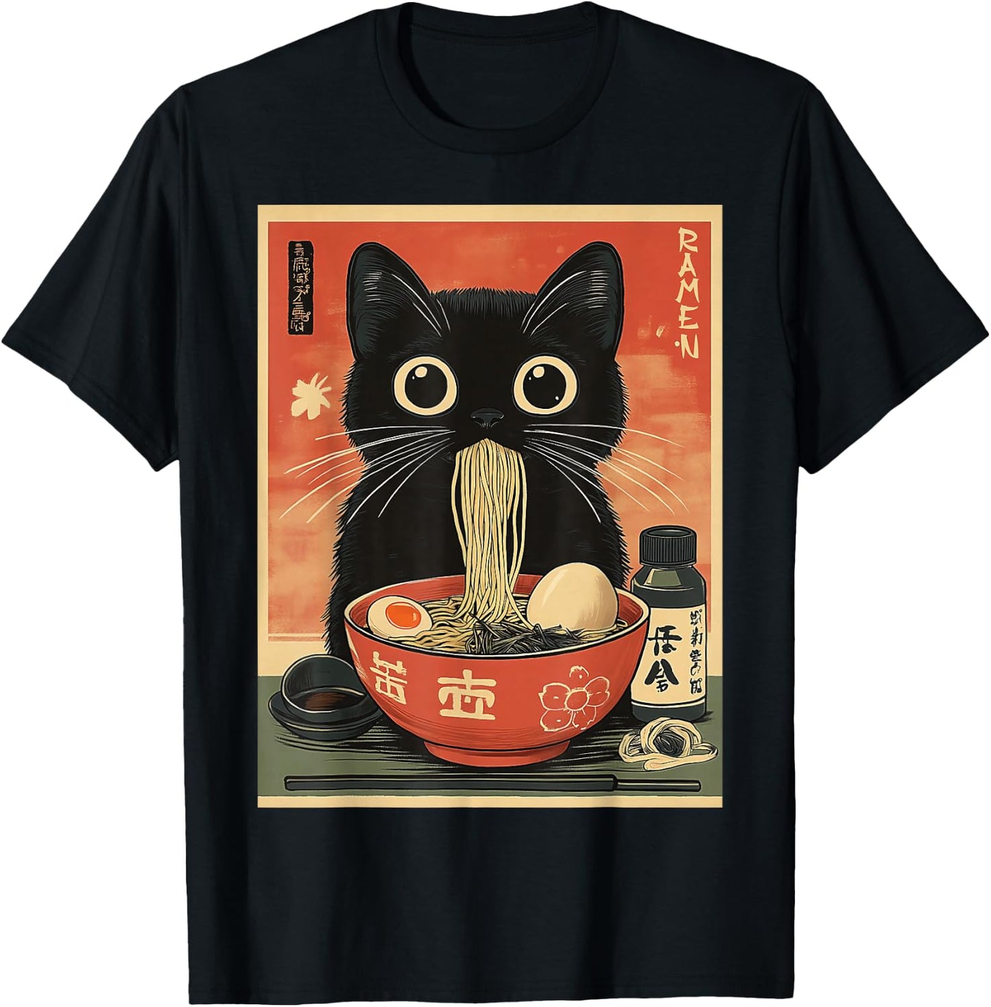 Kawaii Noodle Soup Anime Japanese Ramen Cat Girl T-Shirt - T-Shirt | Black