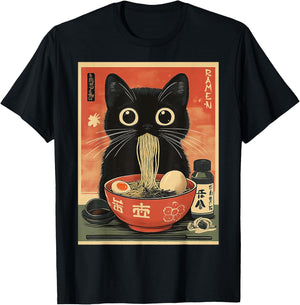 Kawaii Noodle Soup Anime Japanese Ramen Cat Girl T-Shirt - T-Shirt | Black