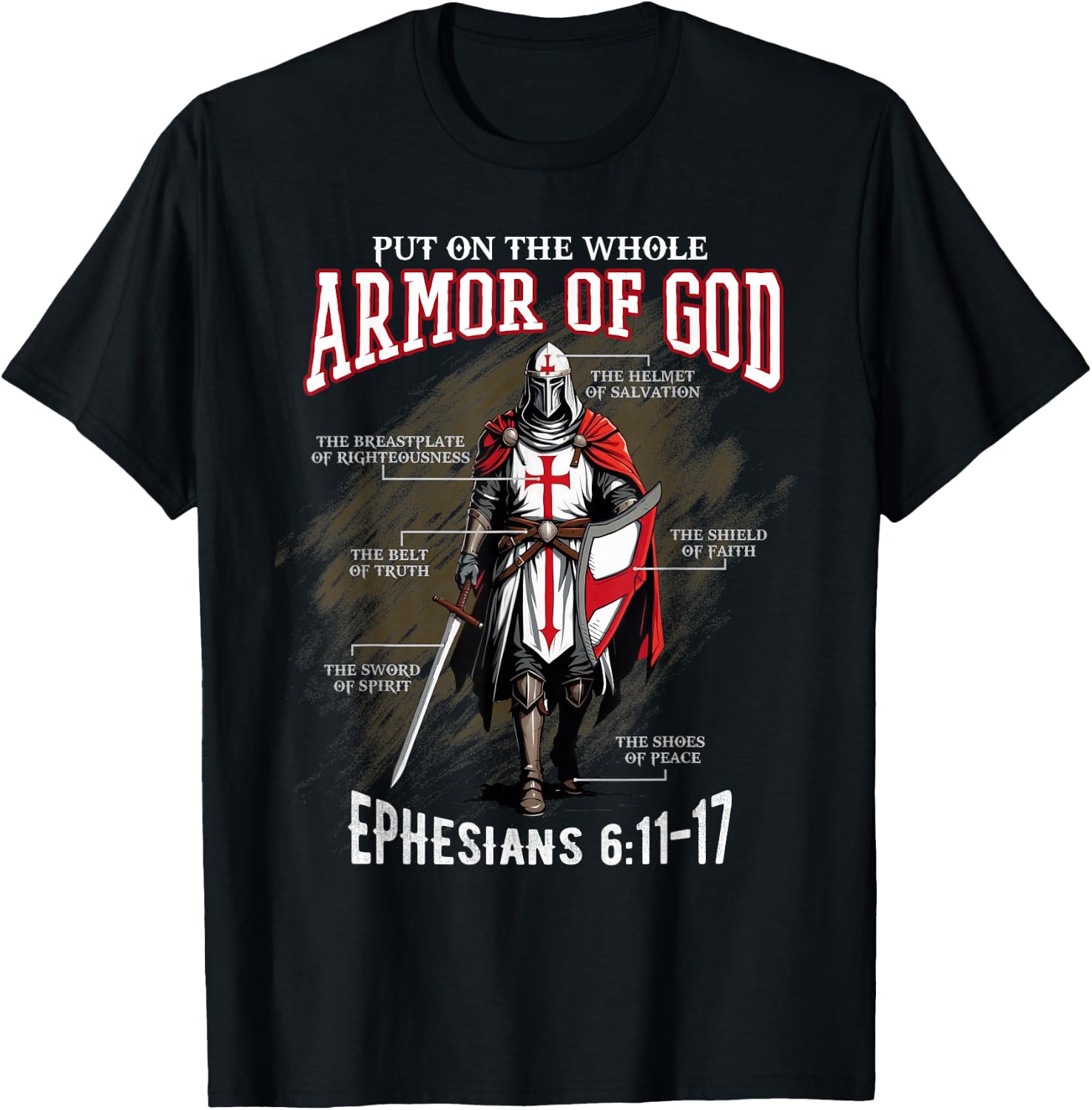 Full Armor of God Men Women Kids Christian Bible Verse Gift , black T-Shirt - T-Shirt | Black