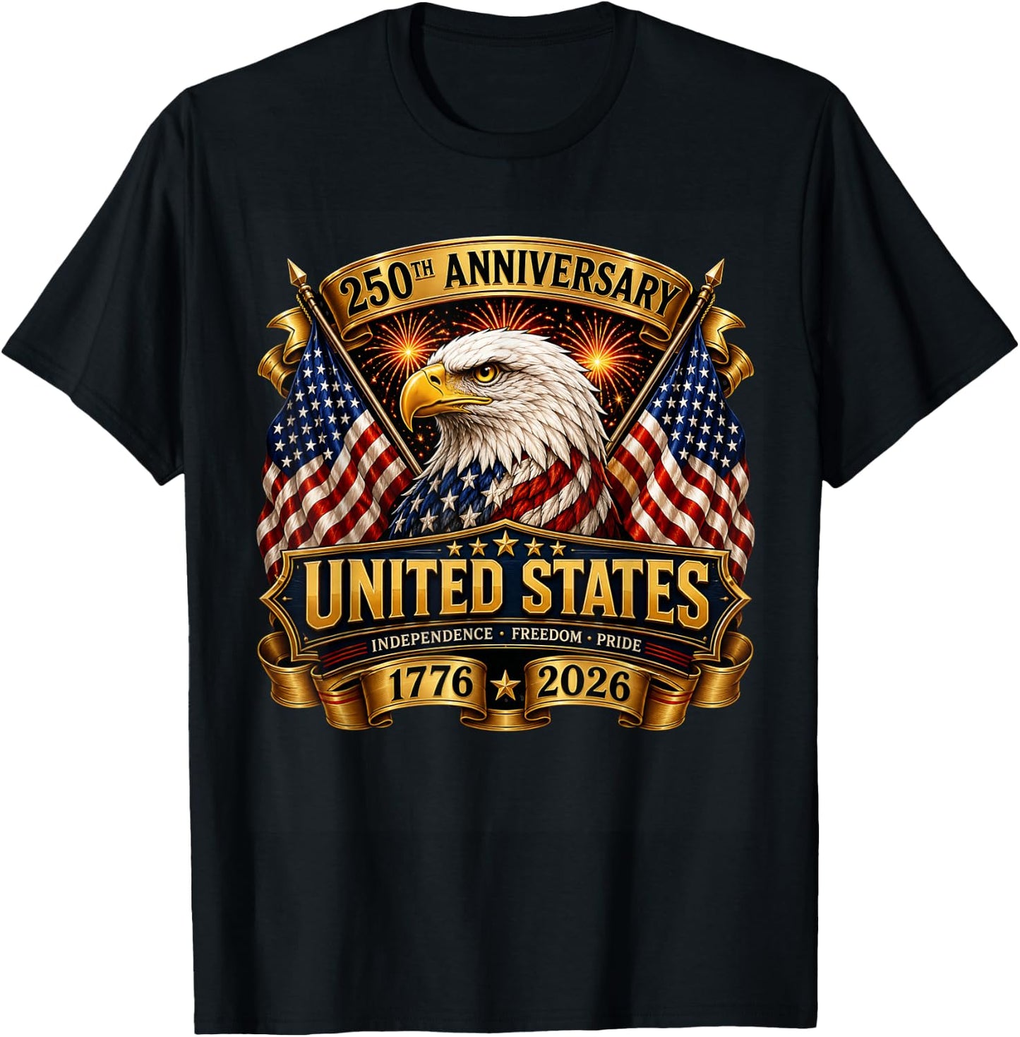 250th Anniversary Eagle 250 Years Freedom USA 4th of July T-Shirt - T-Shirt | Black
