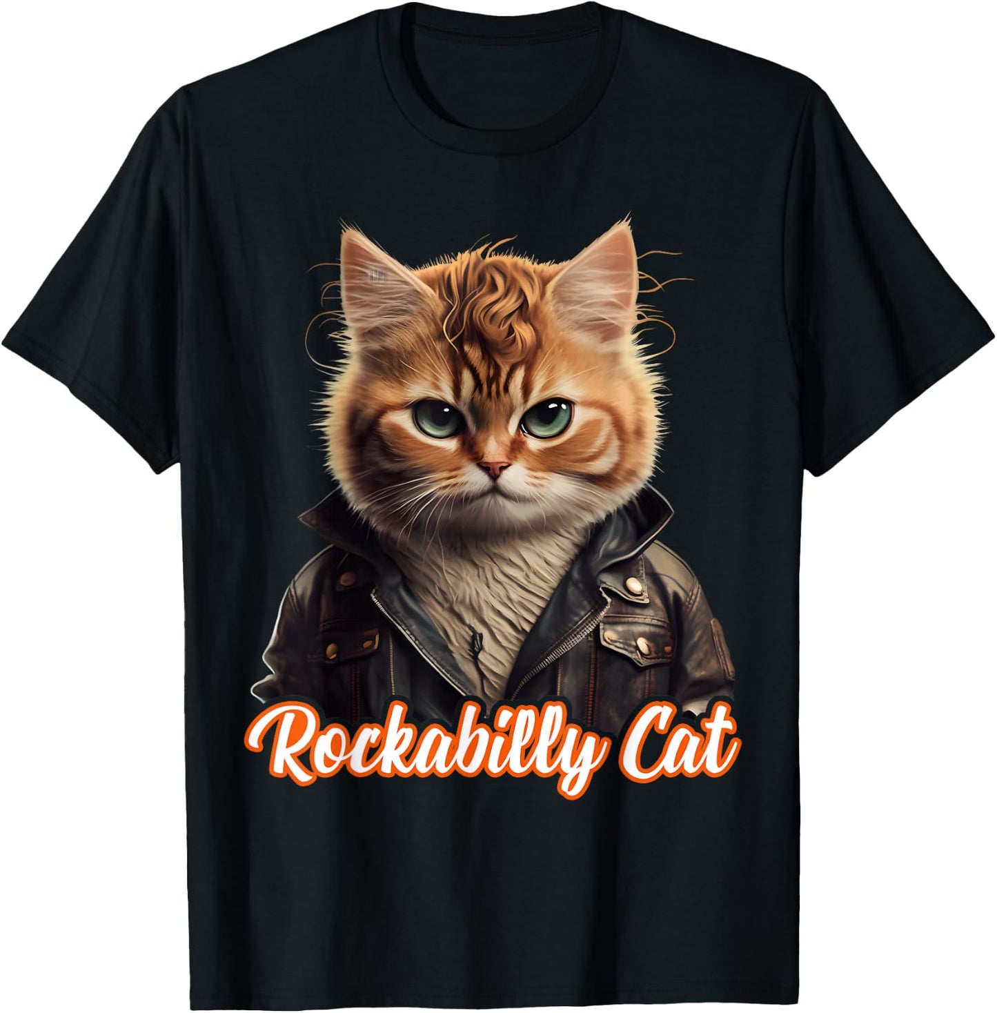 Rockabilly Cat Rock n Roll Music Retro Cat 50s 60s , black T-Shirt - T-Shirt | Black