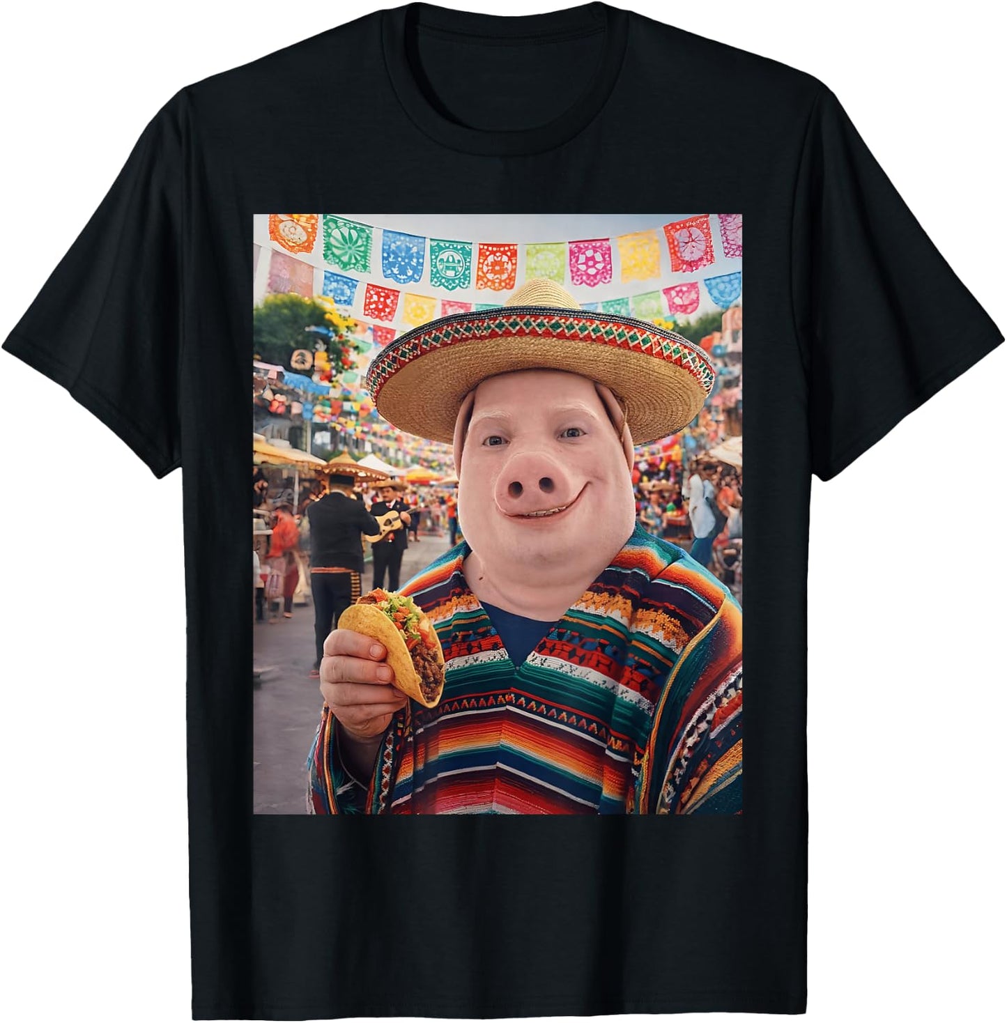 John Pork Funny Pig Man Mexican Fiesta Cinco de Mayo Taco T-Shirt - T-Shirt | Black