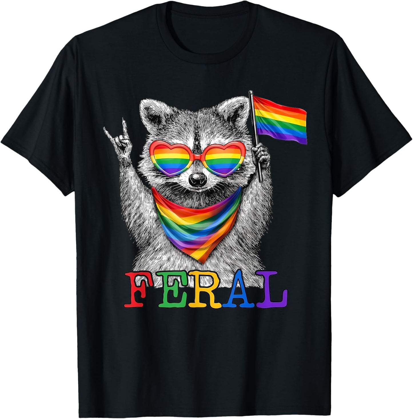 Feral Funny Raccoon Pride Month LGBT Support T-Shirt - T-Shirt | Black
