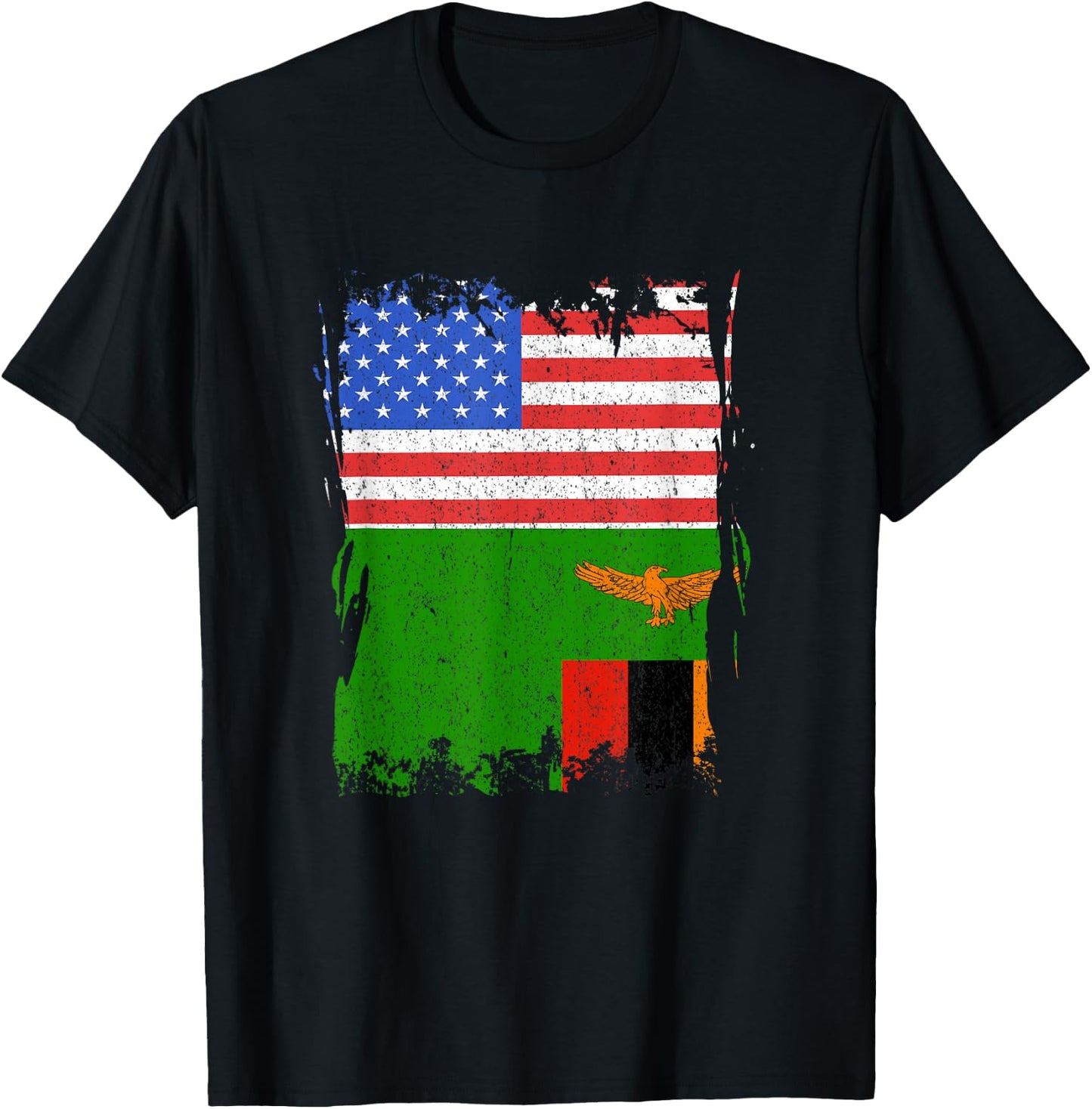 Zambia Flag USA America Vintage Zambian Roots Zambian Pride T-Shirt - T-Shirt | Black