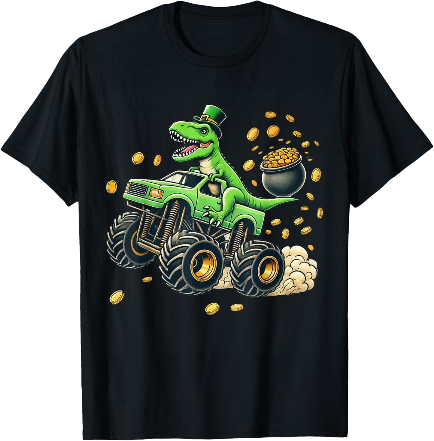 Boys Monster Truck T-rex St Patricks Day Dinosaur Kids Cute T-Shirt - T-Shirt | Black