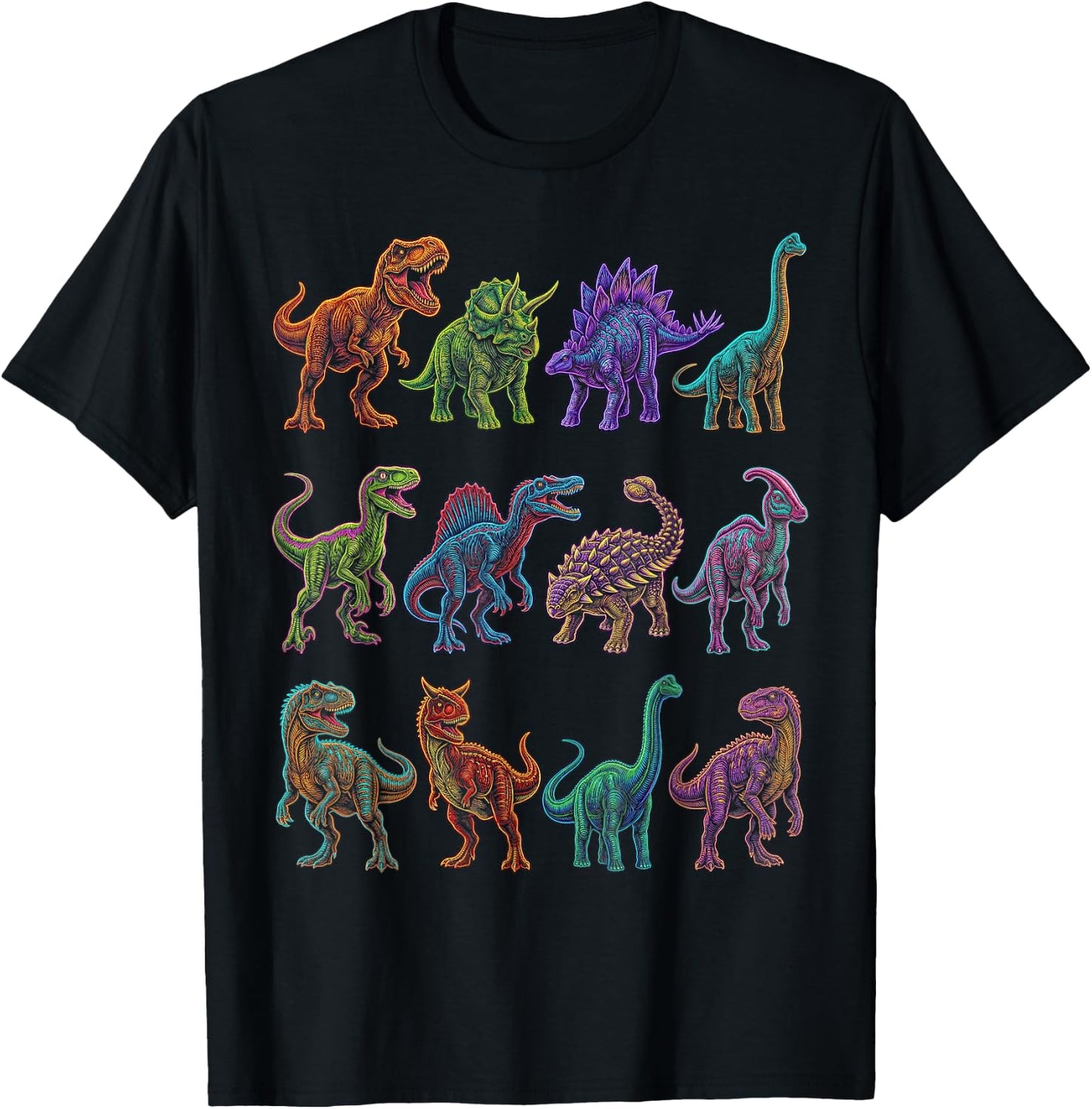 Dinosaur Species Chart Paleontology Prehistoric Animals T-Shirt - T-Shirt | Black
