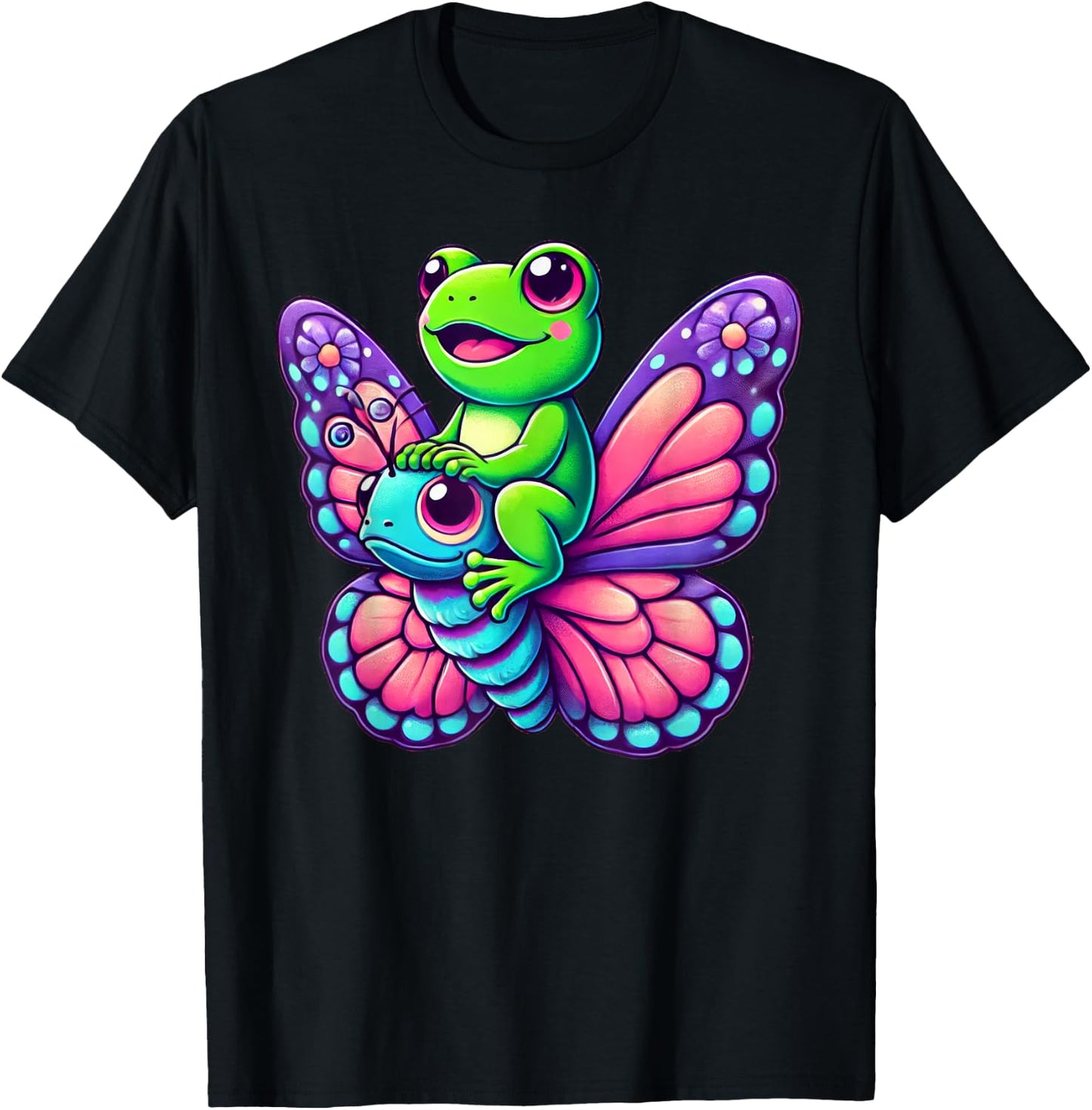 Cute Kawaii Frog Butterfly T-Shirt - T-Shirt | Black