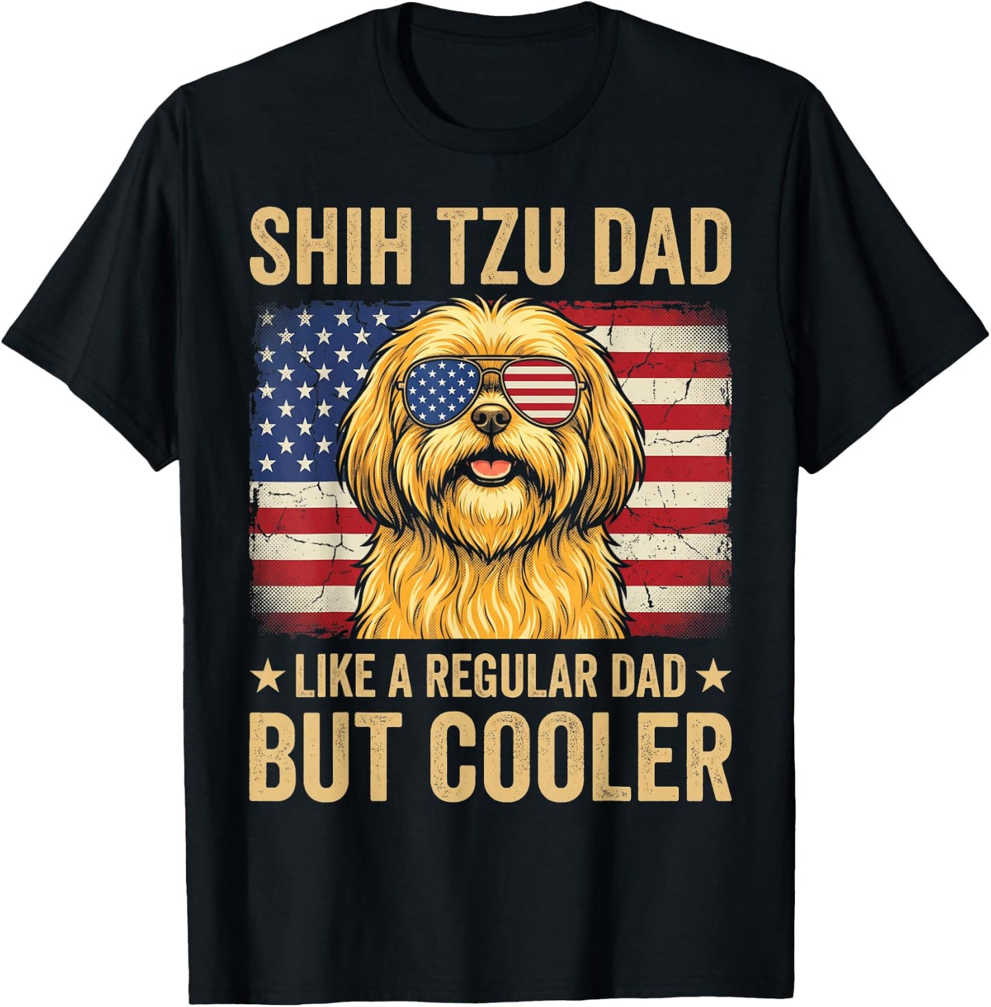 Shih Tzu Dad Like Regular Dad But Cooler Retro Fathers Day T-Shirt - T-Shirt | Black