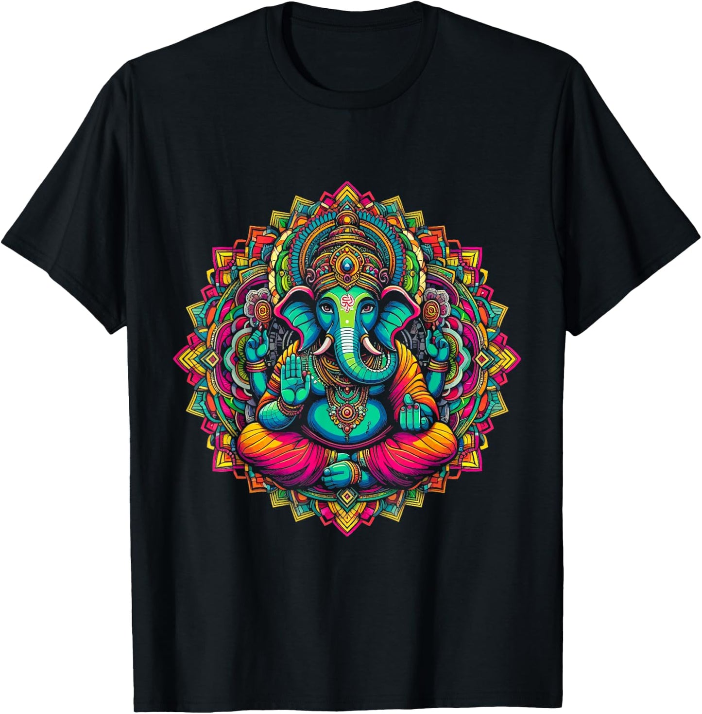 Ganesh Symbol Yoga Hindu Elephant God Ganesh Puja , Black, S T-Shirt - T-Shirt | Black