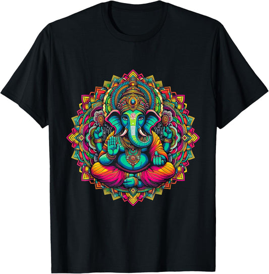 Ganesh Symbol Yoga Hindu Elephant God Ganesh Puja , Black, S T-Shirt - T-Shirt | Black