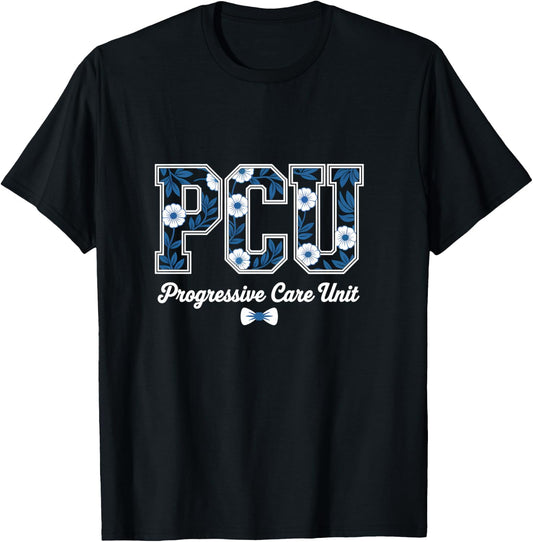 Retro Floral PCU Progressive Care Unit Nurse Nursing Women T-Shirt - T-Shirt | Black