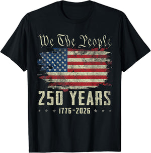 250 Years US Flag 250th Anniversary American Birthday USA T-Shirt - T-Shirt | Black
